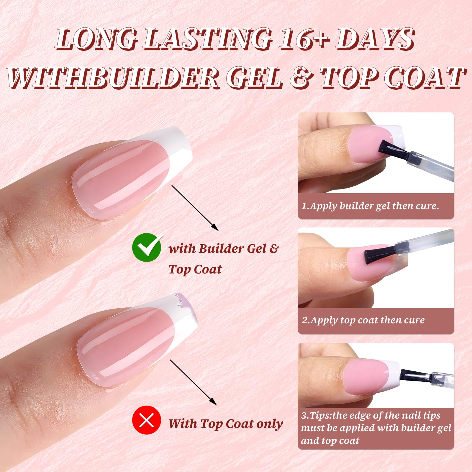 Pre-Colored French Tip Press on Nails - Long Square Fake Nails with Nude False Nails (150Pcs) - 5 Colors Acrylic Soft Gel Nails Tips for Women - Perfect for Parties, Weddings & Everyday Wear