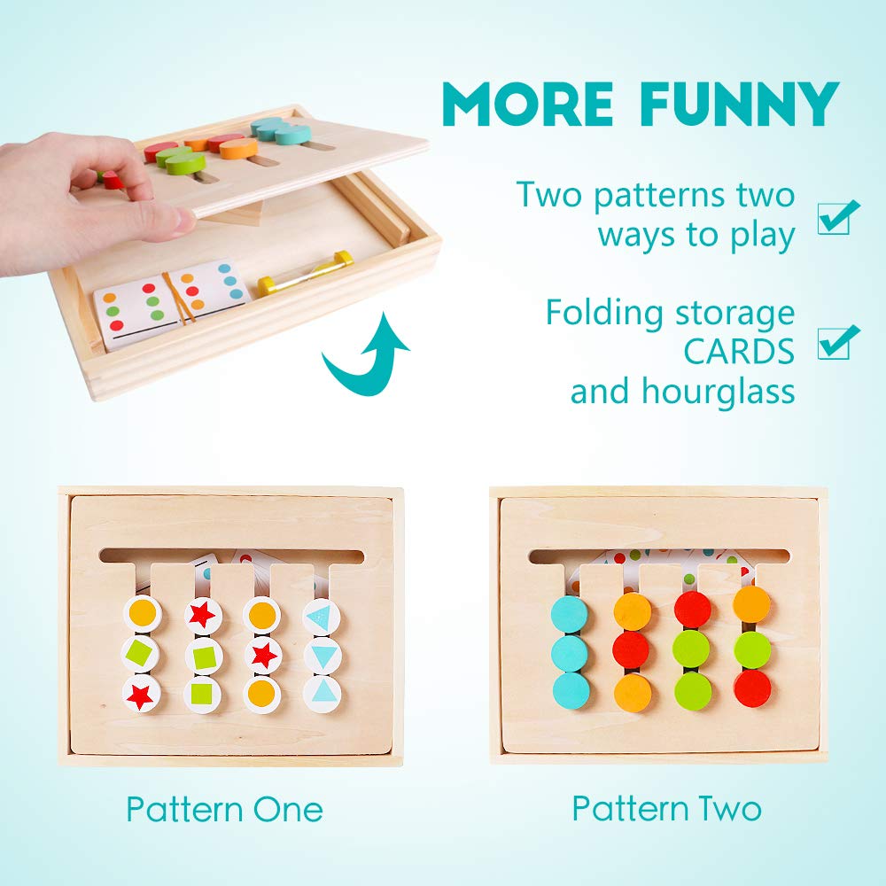 Montessori Wooden Slide Puzzle Toy - Color & Shape Matching Brain Teaser Game for Kids Ages 2-6 | Educational Learning Toys for Toddlers | Travel & Home Play STEM Activity