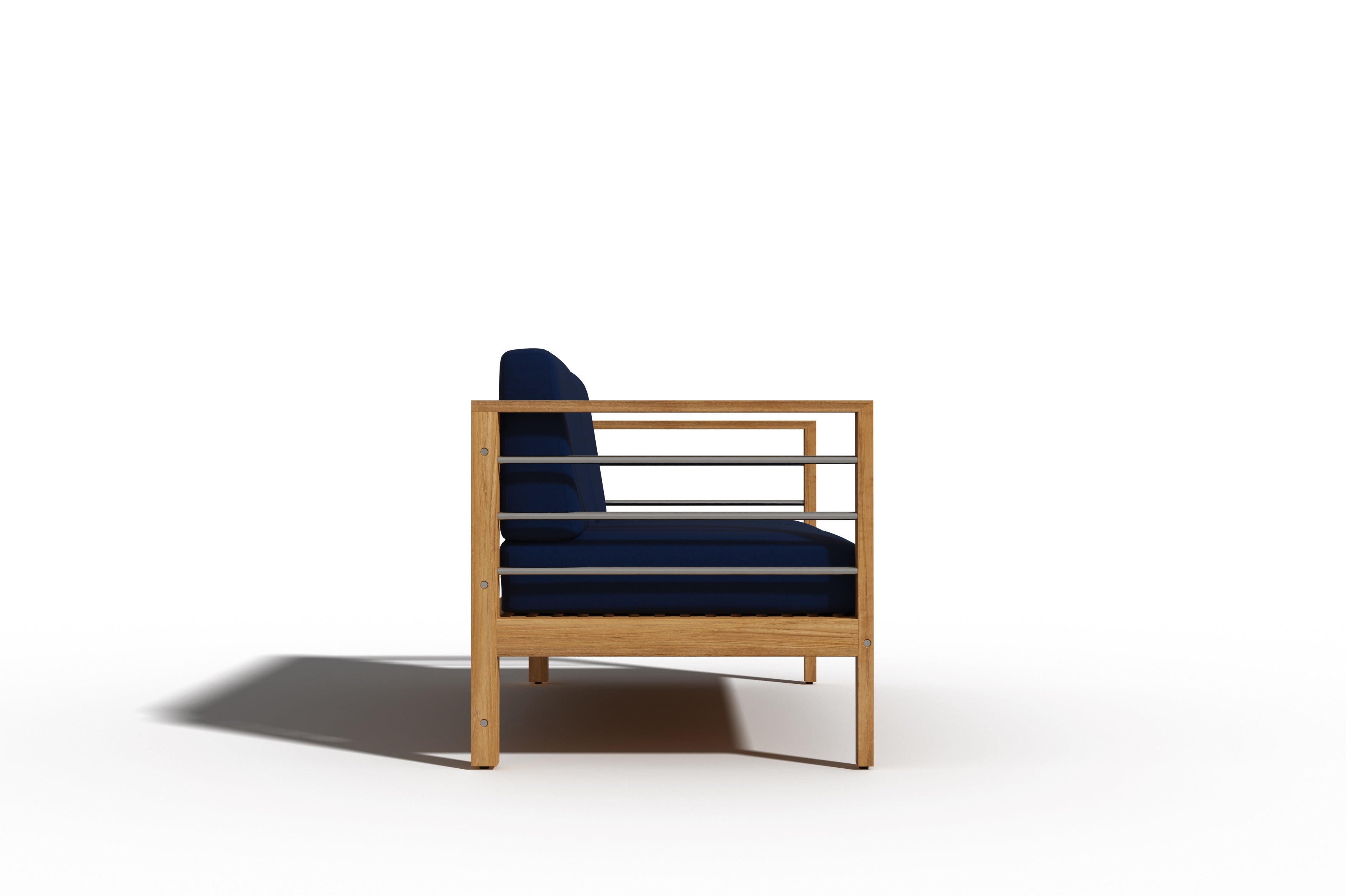 Leon 3-Person Teak Outdoor Sofa with Sunbrella Navy Cushion - Waterproof Patio Furniture for Garden, Poolside & Backyard Relaxation