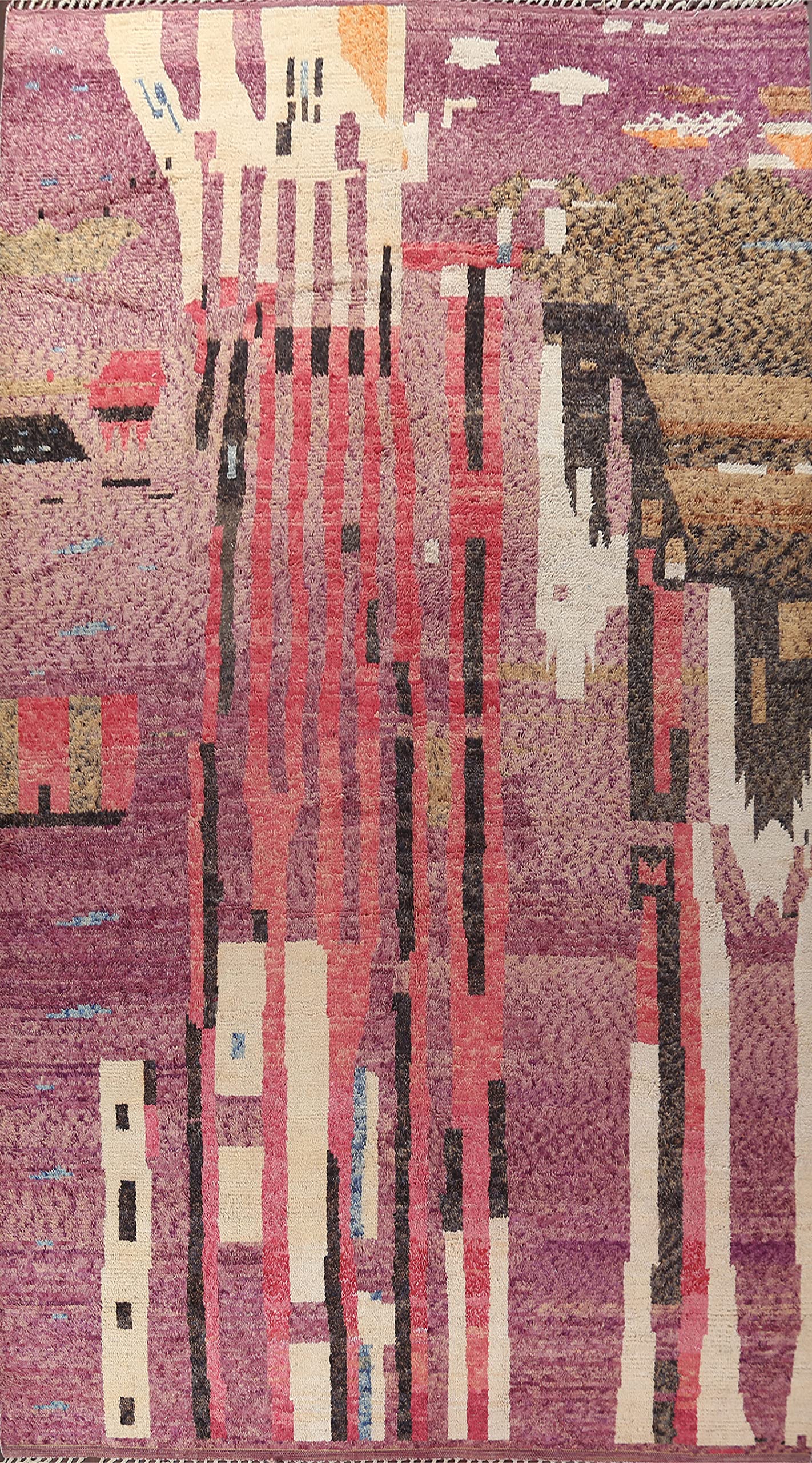 Hand-Knotted Large Abstract Purple Moroccan Wool Area Rug 12x18 (11'10