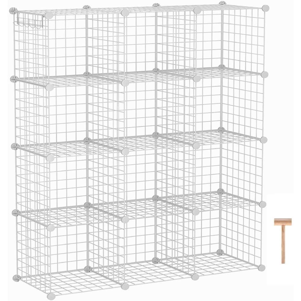 Wire Cube Storage Organizer | Metal Grid Shelves for Closet, Bedroom & Kids Room | 43x14x57 Inches White | Perfect for Toy Organization, Shoe Storage & Home Decor