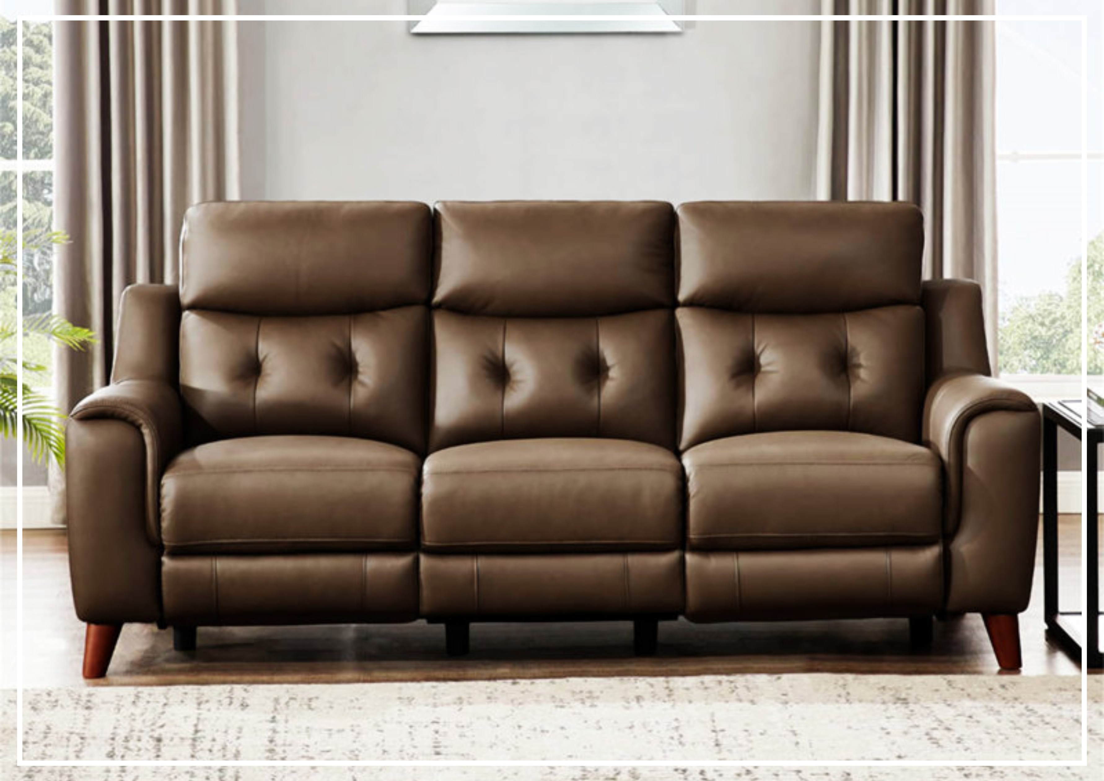 Hydeline Torino Top Grain Leather 3-Seater Power Reclining Sofa with Adjustable Headrest - Modern Living Room Furniture for Home Theater & Family Relaxation