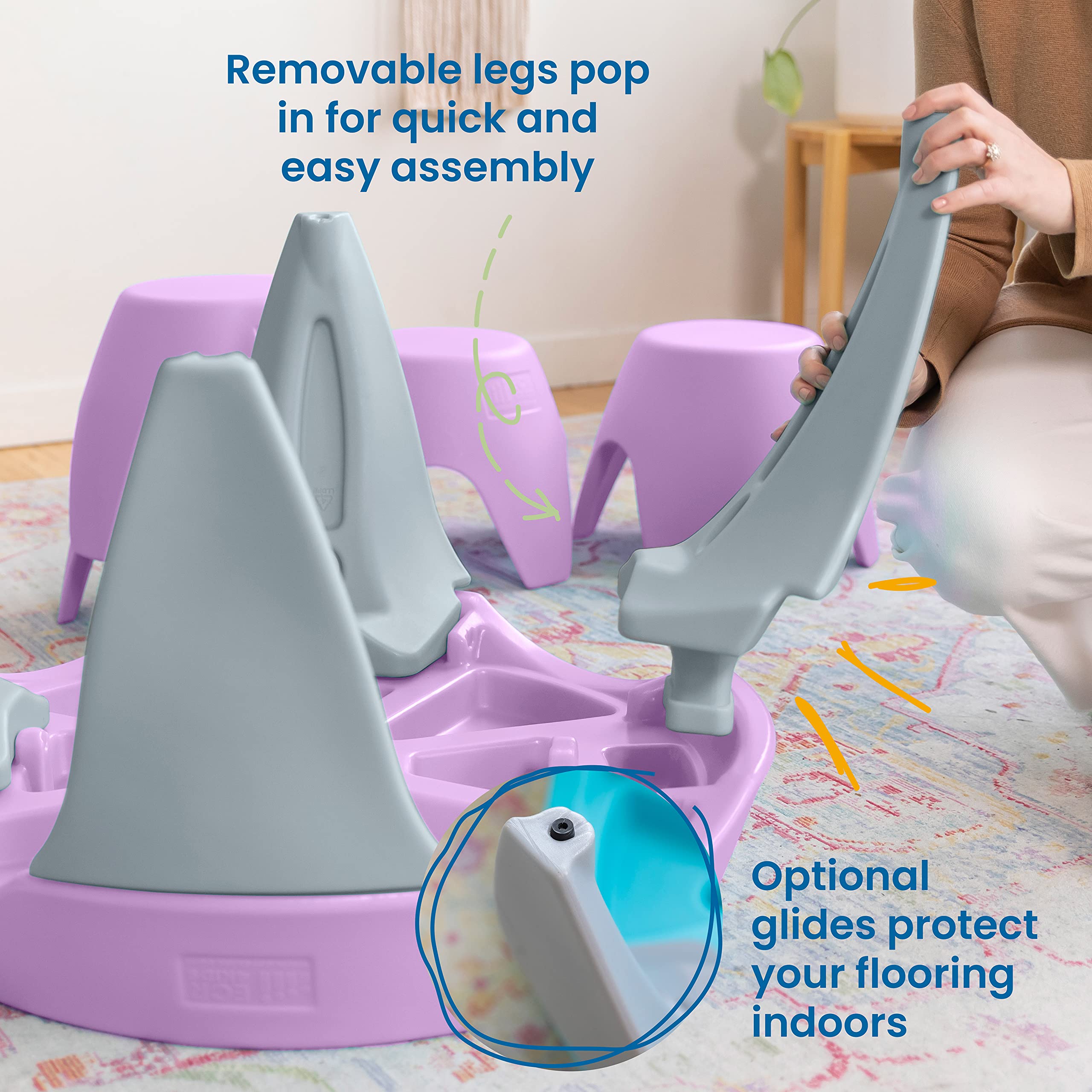 ECR4Kids Ayana 5-Piece Kids Table and Stool Set - Light Purple & Grey Outdoor Children's Furniture for Backyard, Patio, and Playroom Activities