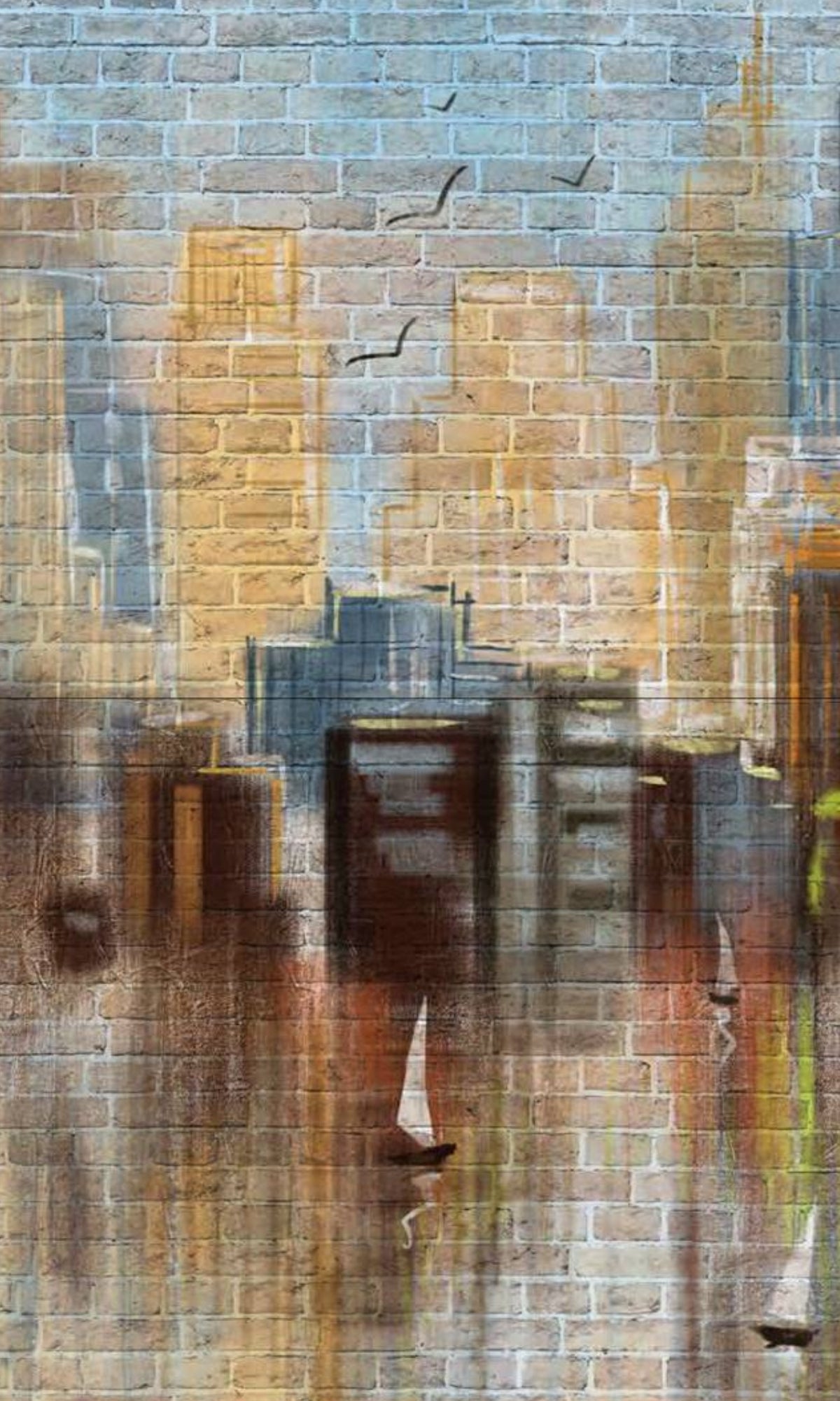 Colorful Graffiti Brick Wall Mural Wallpaper M1282 Sample - Urban Street Art Decor for Bedroom, Living Room & Office