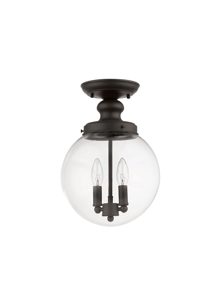 Livex Lighting 50903-07 Bronze Flush Mount Ceiling Light with Clear Glass Shade - Perfect for Bedroom, Hallway & Entryway Lighting