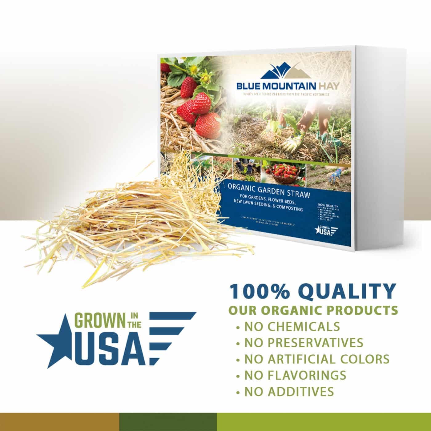 Organic Garden Straw Mulch (25 lb) - Blue Mountain Hay for Raised Beds, Landscaping & New Lawns | Natural Weed Barrier for Vegetables, Tomatoes & Grass Seed | Covers 375 sq ft | Perfect for Home Gardens, Farms & Sustainable Landscaping