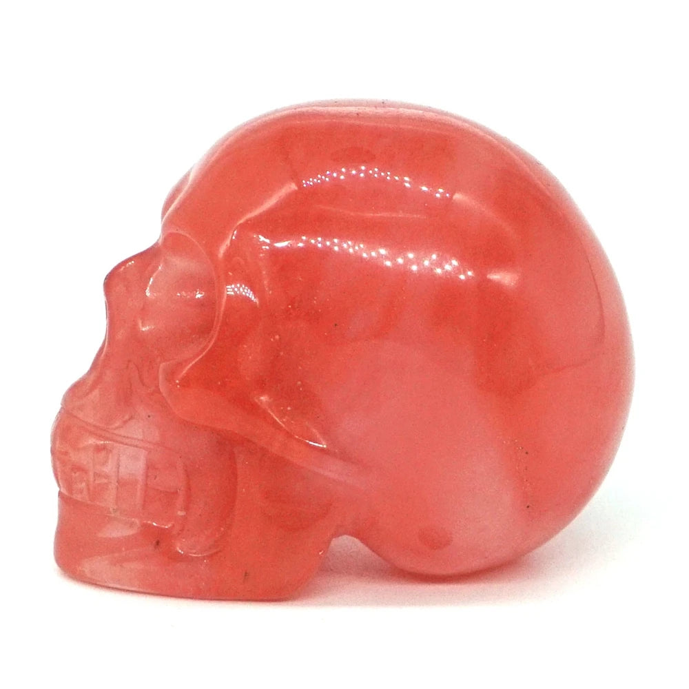 2 Pack Skull Statue Cherry Quartz Crystal Carved Figurines - Reiki Healing Stones for Meditation, Home Decor, Halloween Gifts - Perfect for Yoga Rooms, Altars & Gothic Decorations