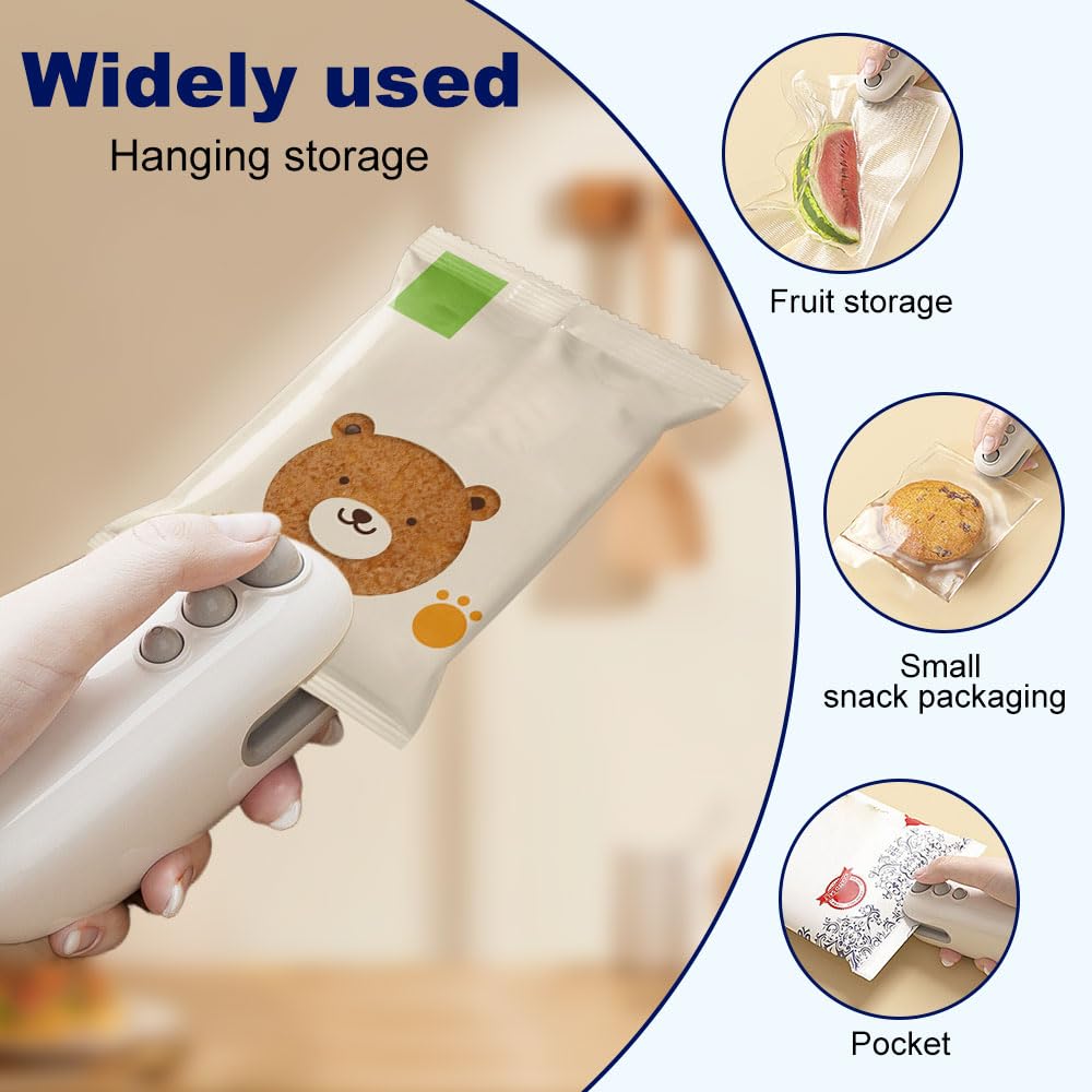 2024 Upgraded 2-in-1 USB Rechargeable Mini Bag Sealer - Portable Heat & Vacuum Food Sealing Machine for Plastic Bags, Snacks, Chips | Perfect for Kitchen Storage, Travel Snacks & Meal Prep (Blue)