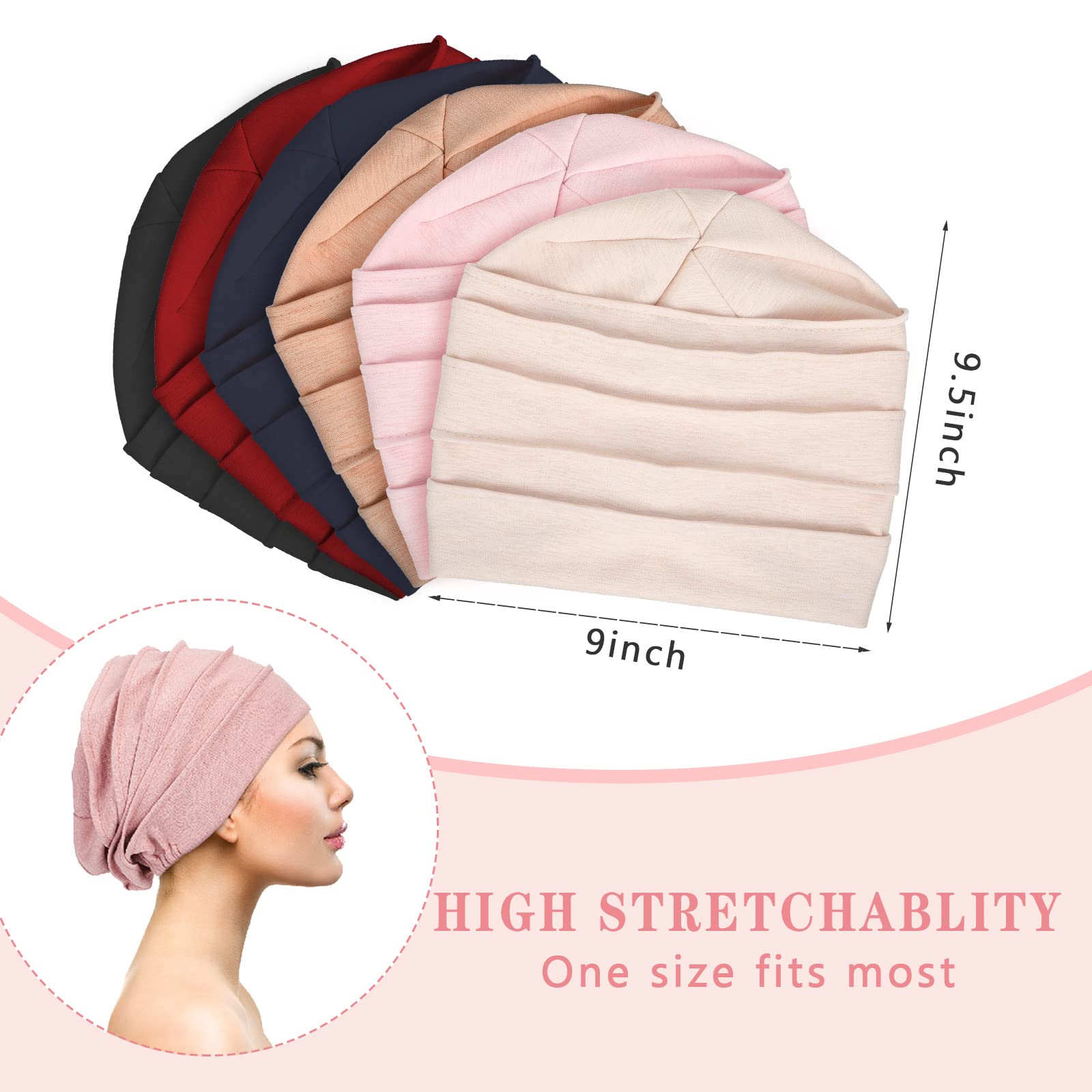 Geyoga 6 Pack Women's Slouchy Beanie Hats - Soft Stretchy Polyester Chemo Caps for Hair Loss, Cancer Patients & Sleeping - Comfortable Headwear for Winter & Indoor Use