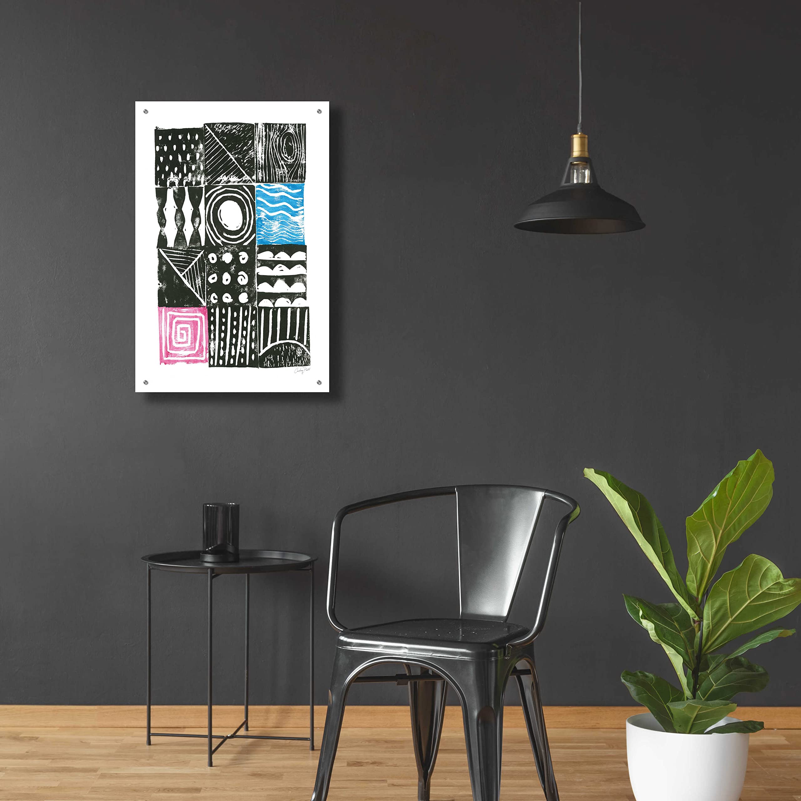 Courtney Prahl Block Print I Acrylic Glass Wall Art - 24x36 Inches Modern Abstract Painting for Living Room, Bedroom & Office Decor