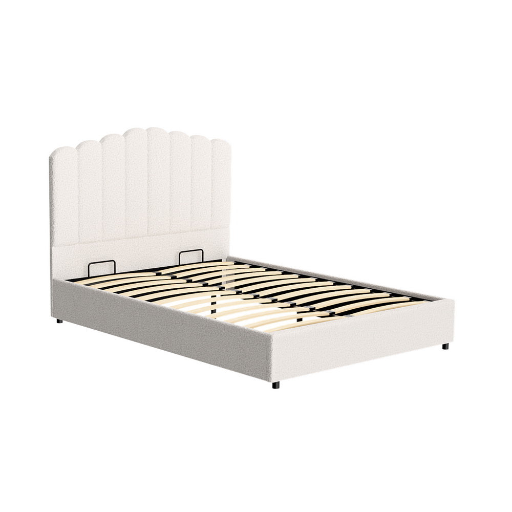 Fion Double Boucle Upholstered Storage Bed in Cream White - Modern Platform Bed with Underbed Storage for Small Spaces & Guest Rooms