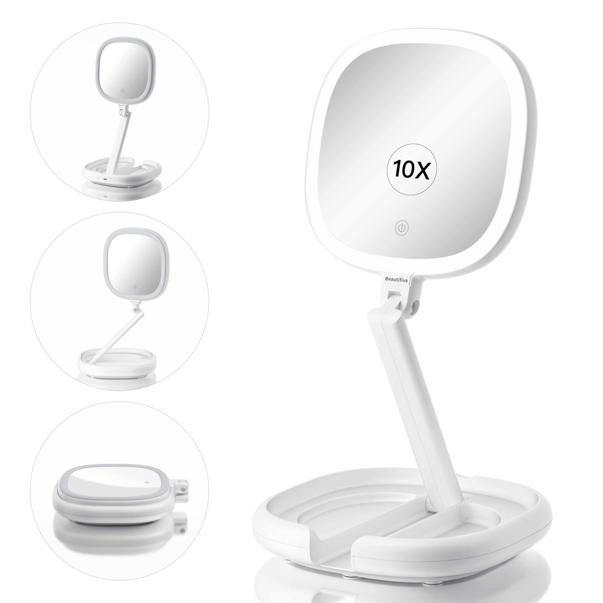 Beautifive LED Illuminated Makeup Mirror with Adjustable Brightness - 180° Swivel & Height Adjustable Double-Sided Magnifying Vanity Mirror for Home, Travel & Professional Makeup Application