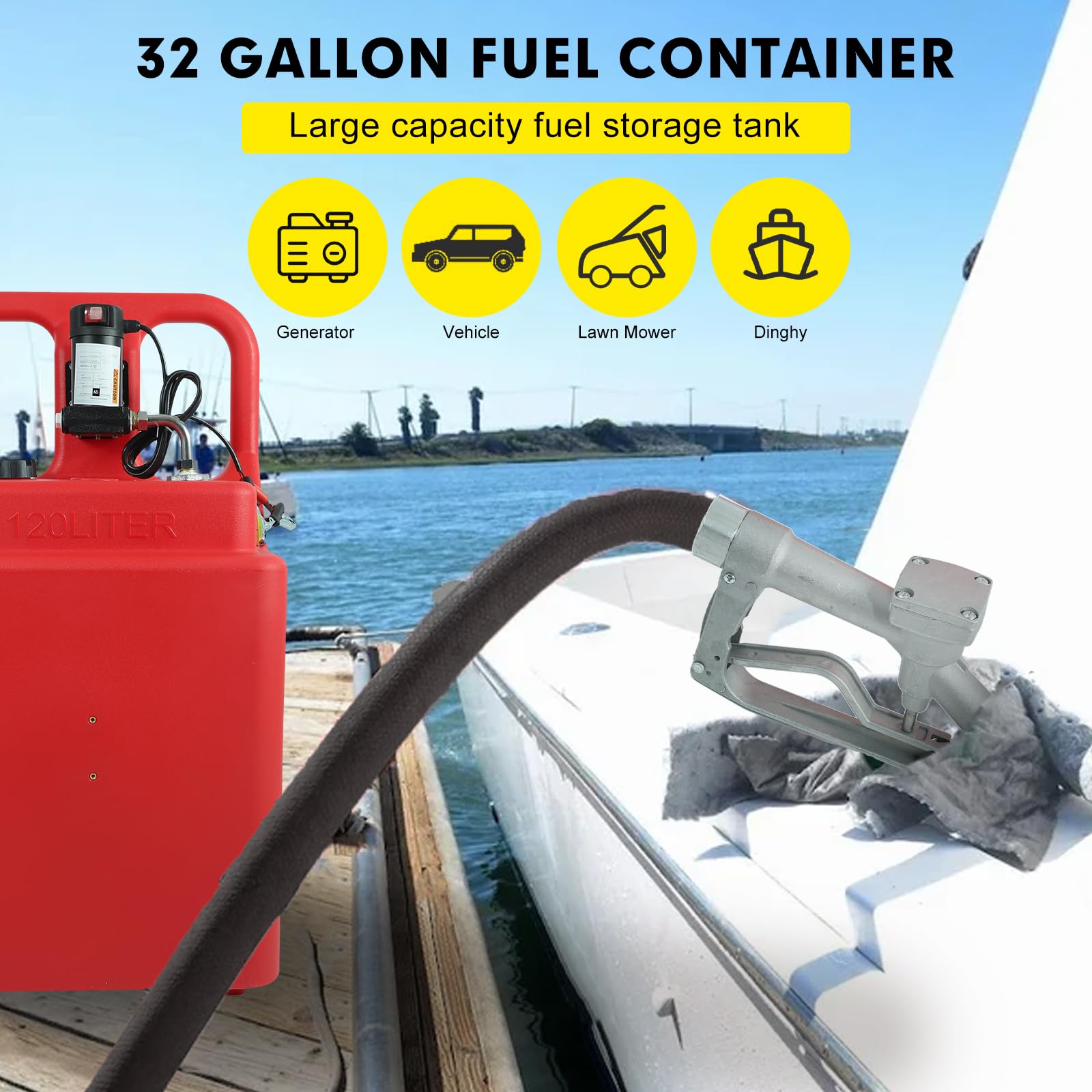 32 Gallon (120L) Heavy Duty Portable Diesel Fuel Tank with 12V Electric Pump (10 GPM) - Includes Sturdy Wheels, Top Handle, 13ft Hose & Oil Gun for Transport, Storage & Refueling Trucks, Equipment & Generators