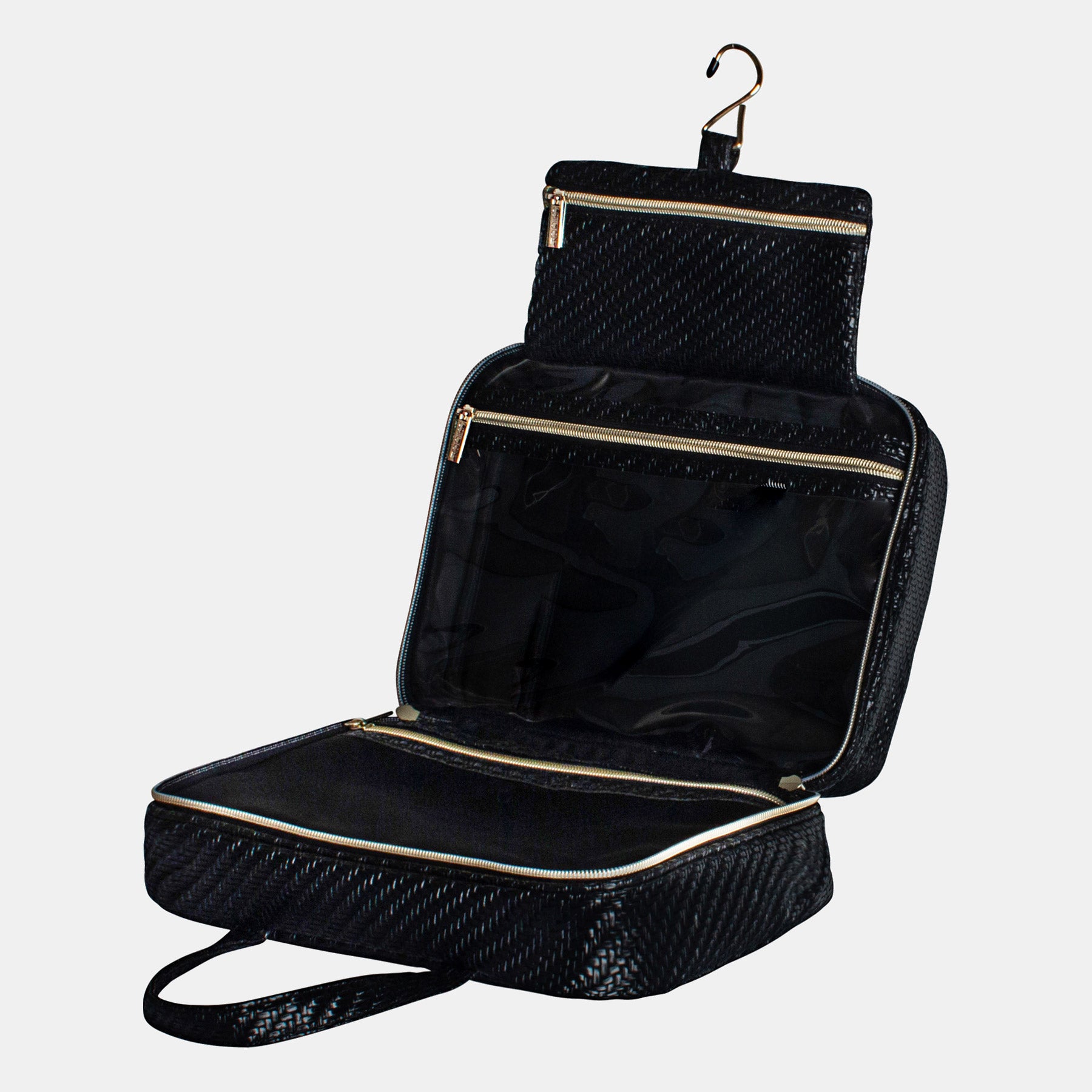 Hanging Cosmetic Bag - Herringbone Pattern Travel Makeup Organizer for Women | Perfect for Gym, Travel & Daily Essentials Storage
