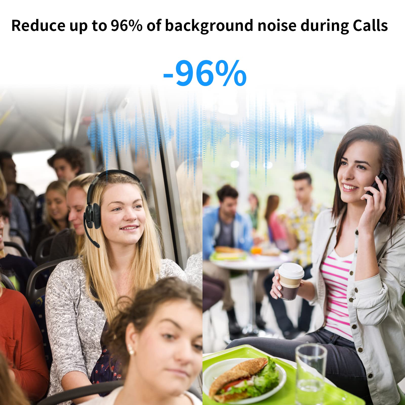 Wireless Bluetooth Headset with Microphone V5.2 - AI Noise Cancelling Single/Dual Ear Headphones for Phone, Laptop, Office - Perfect for Truckers, Call Centers, Zoom Meetings & Online Classes