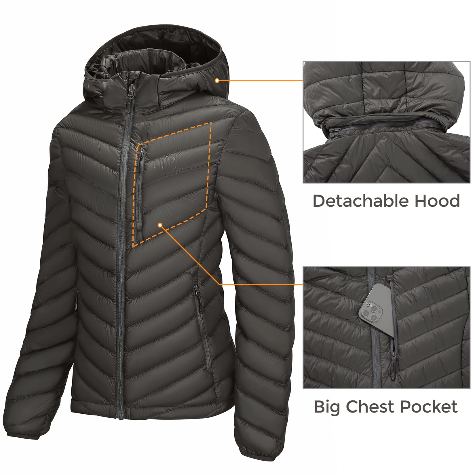 CAMEL CROWN Women's Lightweight Puffer Jacket - Winter Hooded Coat for Outdoor Activities
