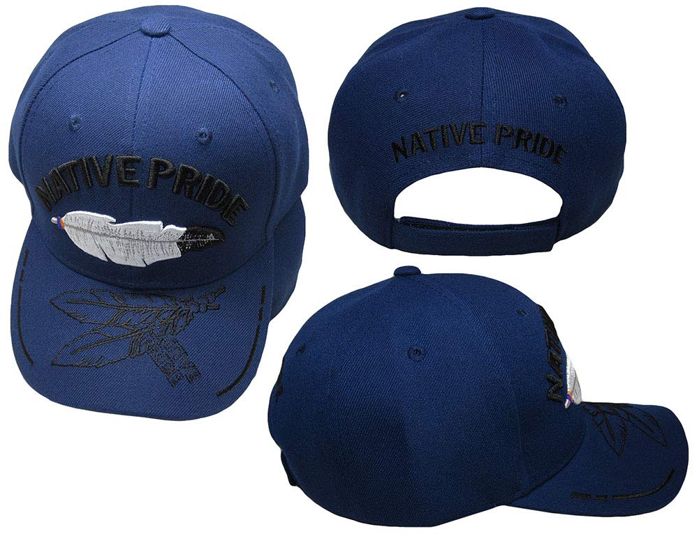 Native Pride Feather Black Shadow Navy Blue Embroidered Baseball Cap - Adjustable Cotton Hat for Men & Women - Perfect for Powwows, Festivals, and Casual Wear