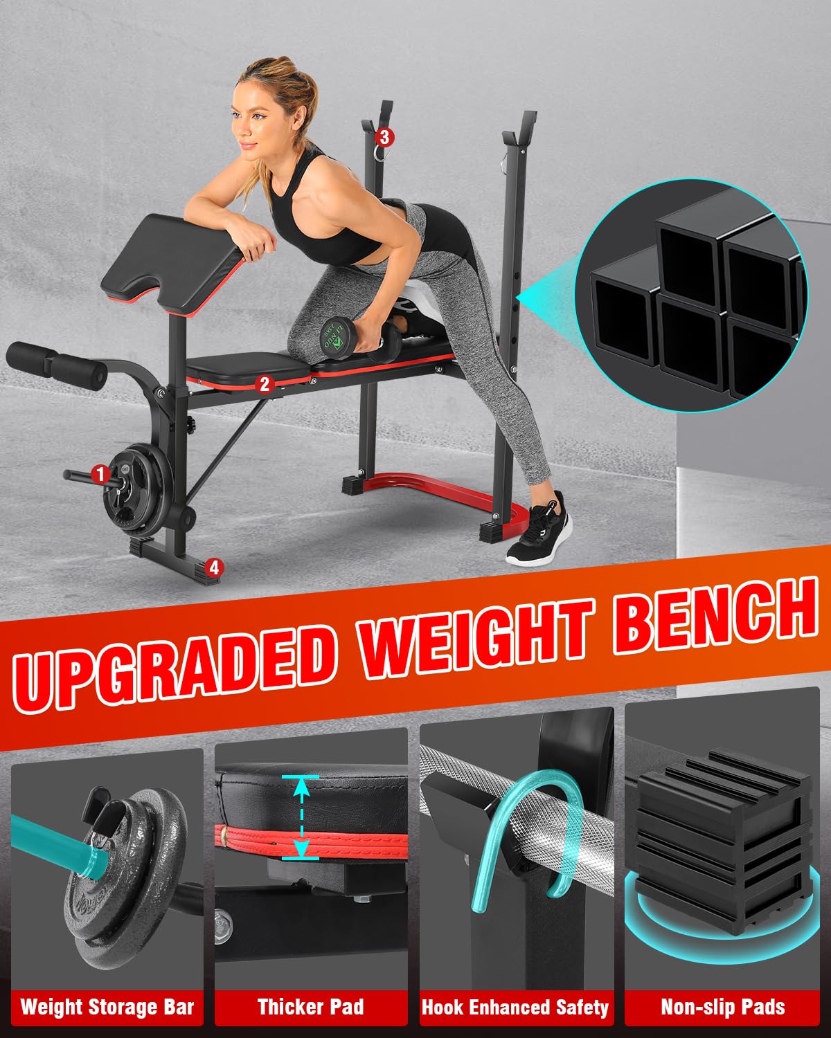 Adjustable Weight Bench Set with Leg Extension & Curl - 660 LBS Capacity, Flat/Incline Workout Bench with Preacher Pad - Home Gym Strength Training Equipment for Teens & Adults - Perfect for Full-Body Workouts, Muscle Building & Home Fitness