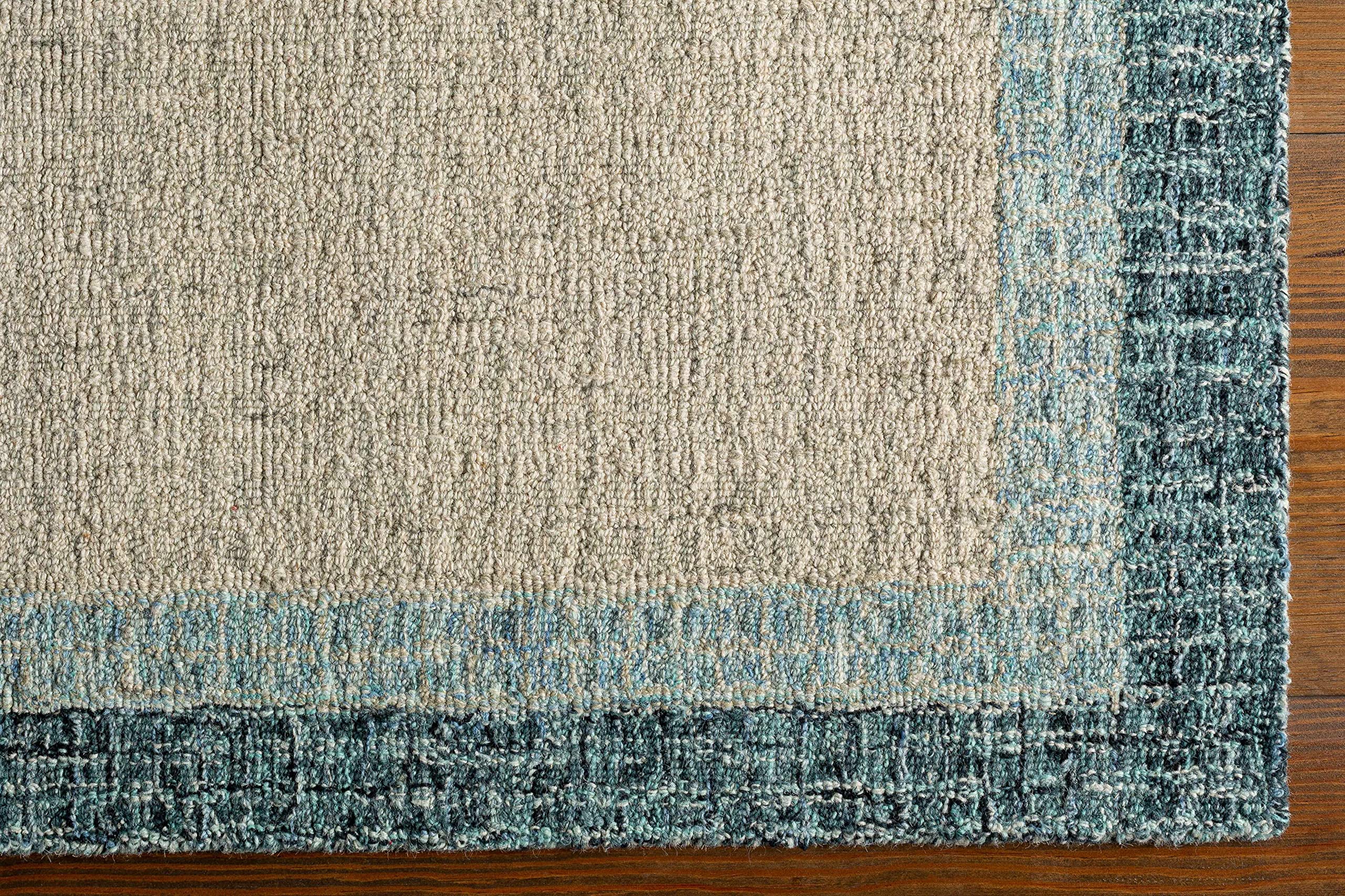 Modern Hauteloom Padada Wool Area Rug for Living Room & Bedroom - Soft Beige & Blue - 8'10