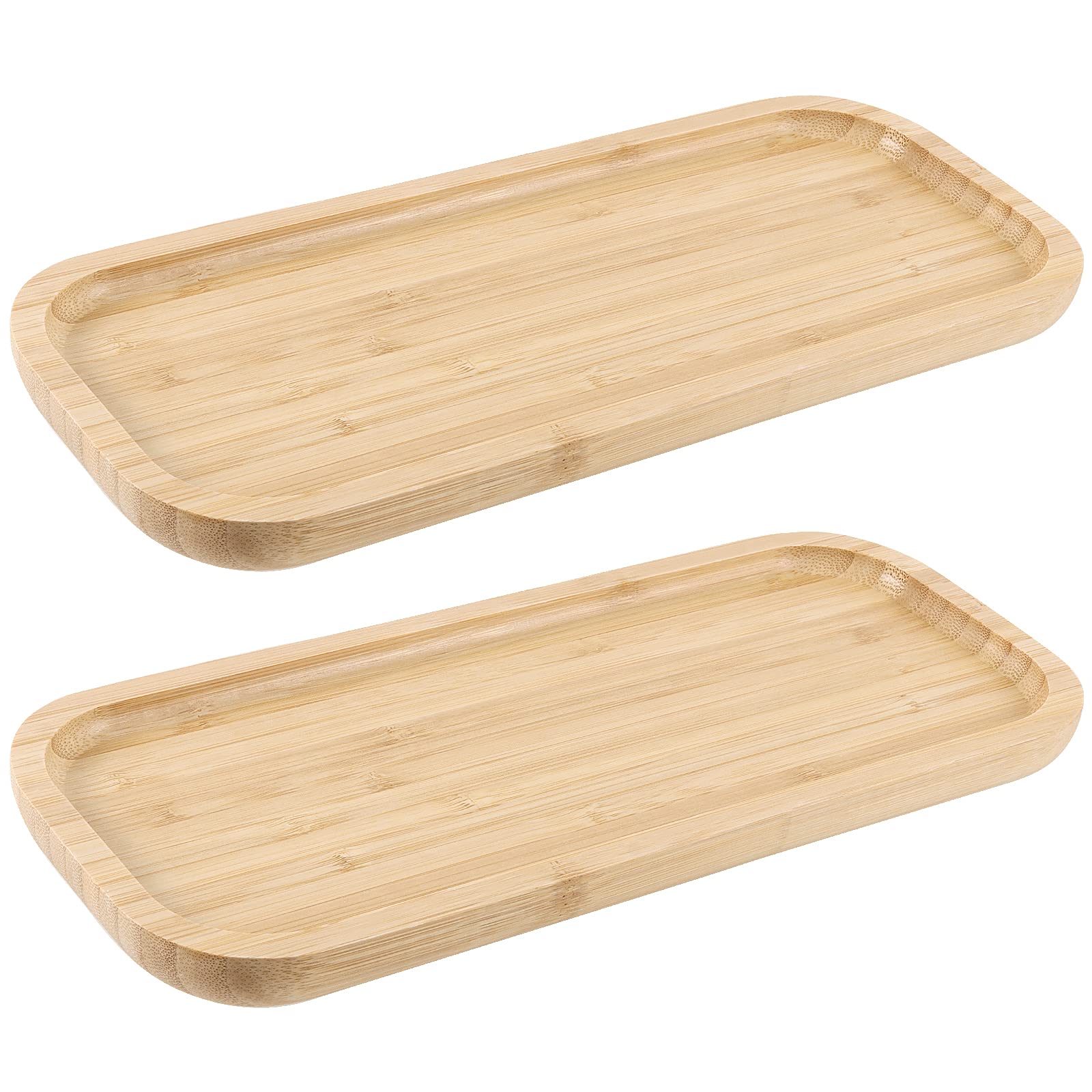 2 PCS 5x12 Inch Rectangle Bamboo Saucer Tray - Natural Wood Plant Drainage Tray for Succulent Pots, Cactus Planters - Perfect for Home Decor, Kitchen Organization & Indoor Gardening