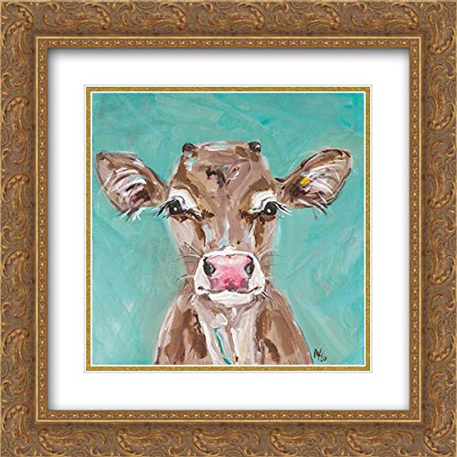 15x15 Gold Ornate Framed Museum Art Print - Pink Nosed Cow Painting with Double Matting | Perfect for Farmhouse Decor, Country Living Room Wall Art, Rustic Home Office Display