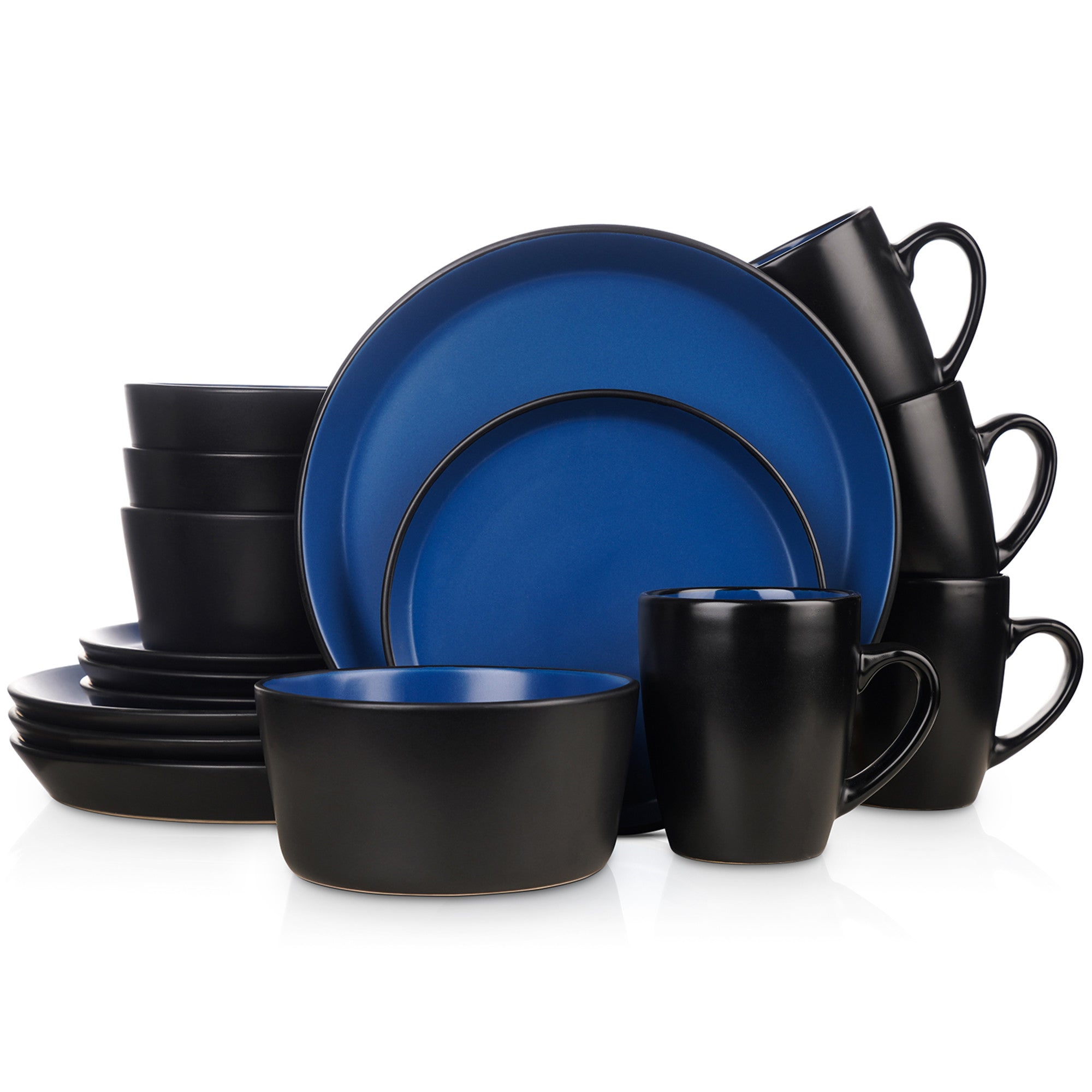 Premium Albie Stoneware Dinnerware Set - Elegant Blue & Black 12-Piece Set for Everyday Dining & Entertaining | Durable, Microwave & Dishwasher Safe Dinner Plates, Bowls & Mugs