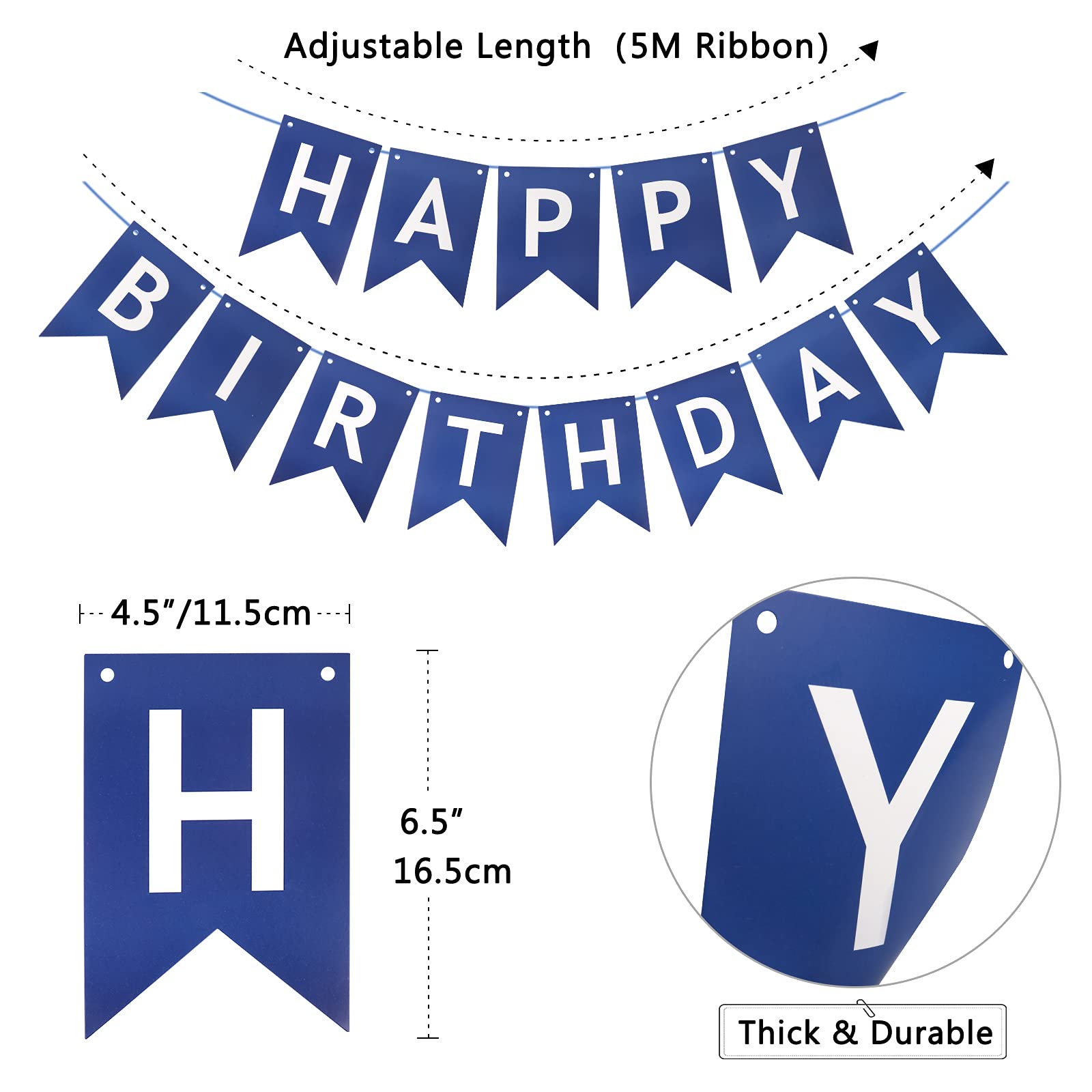 Royal Blue Happy Birthday Banner & Balloons Set - Party Decorations for Men, Women, Boys - Includes Bunting, Confetti & Latex Balloons - Perfect for Birthday Parties, Baby Showers & Anniversary Celebrations