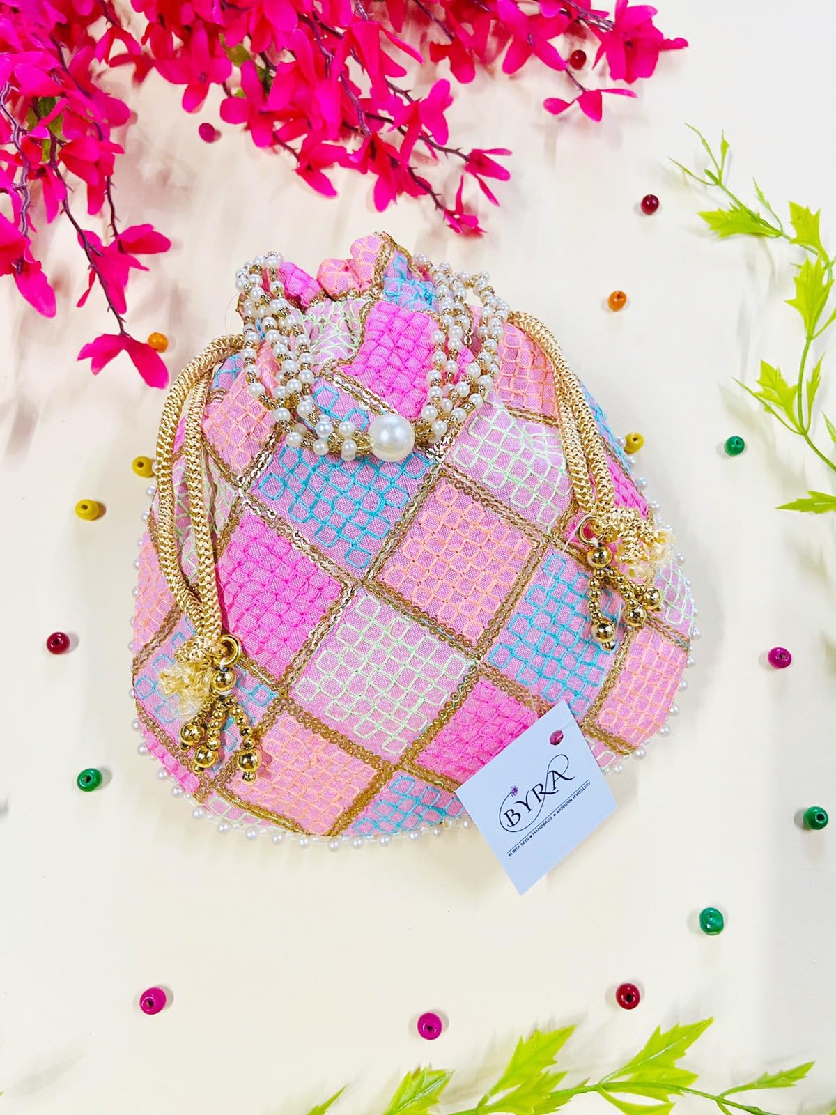BYRA Women's Multi-Color Silk Potli Bag - Handmade Indian Clutch Purse for Weddings, Parties & Festive Occasions | Perfect Gift for Women, Bridesmaids & Friends