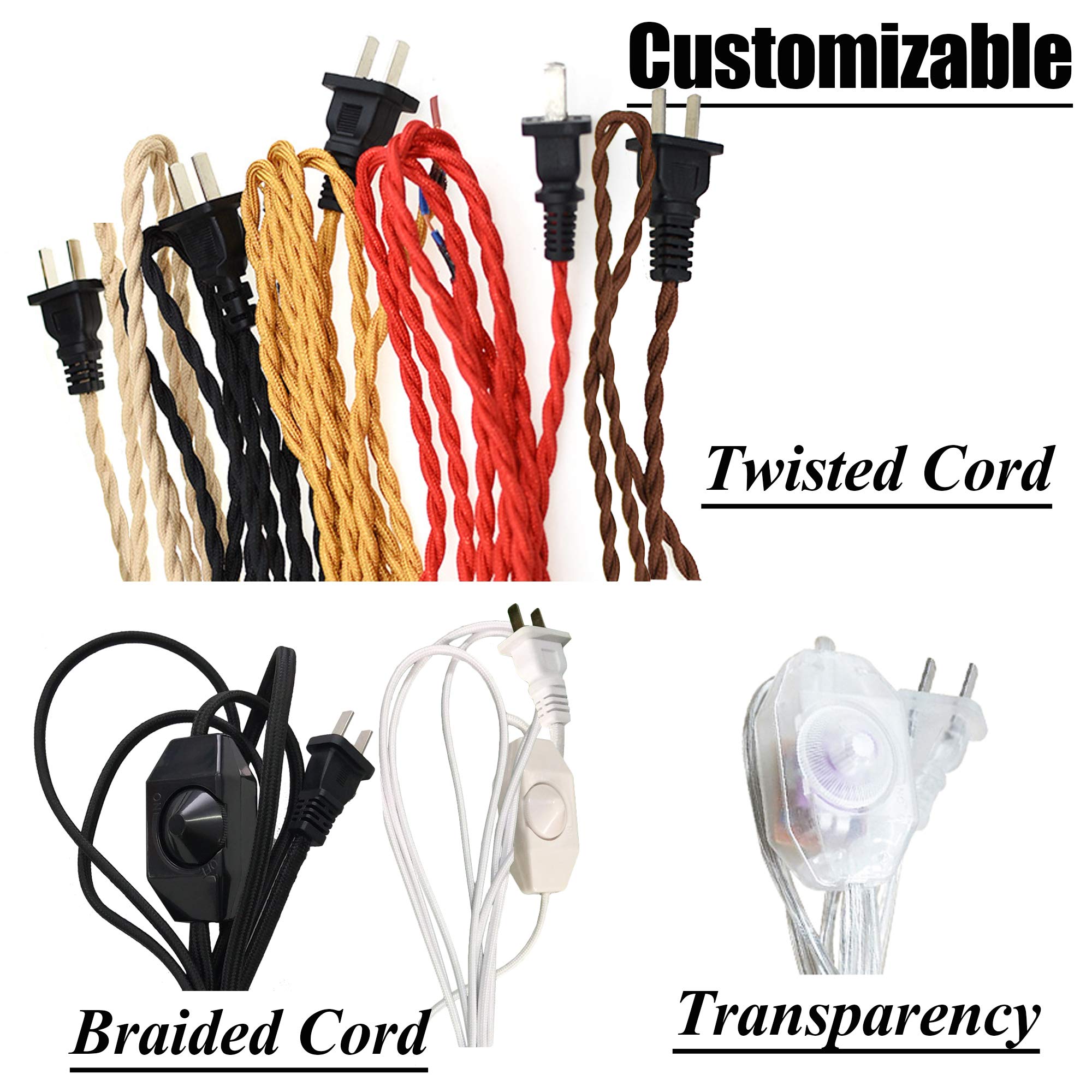 Plug-in Hanging Swag Lamp with 20ft Cord & Dimmer - No Wiring Needed, Smokey Grey Glass Shade & Copper Holder for Kitchen Island, Dining Room or Bedroom Lighting