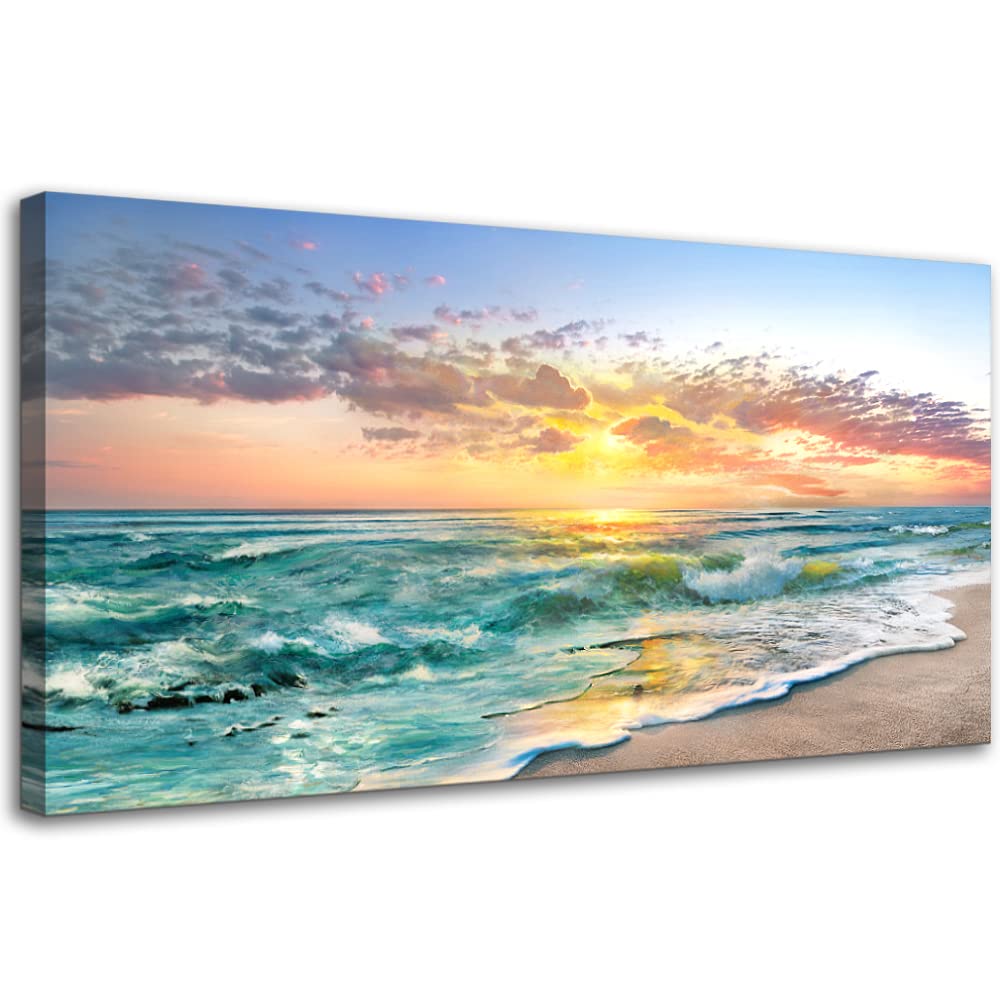 Popuwall Coastal Canvas Wall Art - Beach & Ocean Waves Decor for Living Room & Bedroom