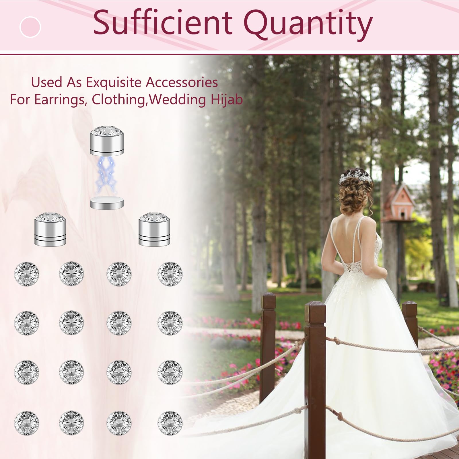 24-Piece Magnetic Rhinestone Veil Weights for Wedding Dress & Bridal Veil Accessories - Elegant Magnetic Diamonds for Securing Veils in Windy Conditions - Perfect for Outdoor Weddings, Beach Ceremonies & Formal Events