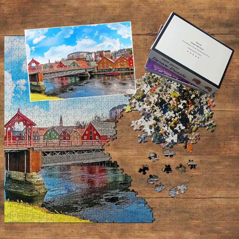 1000-Piece Norway Trondheim Wooden Jigsaw Puzzle - Scenic Travel Souvenir & Artwork for Adults, Home Decor & Relaxation