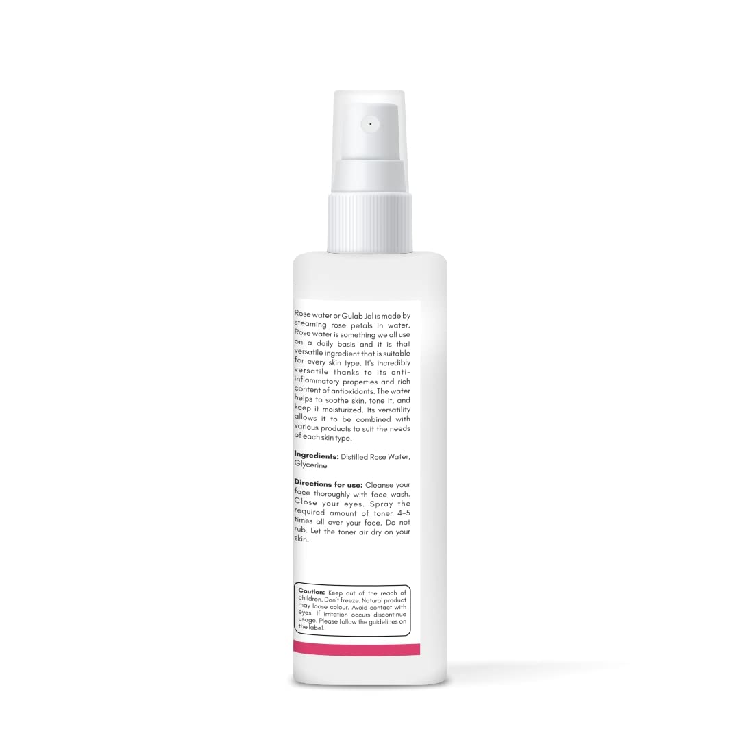 VHCA Pure Steam Distilled Rose Water Facial Spray - 100ml | Organic Rose Toner & Hydrating Mist for Face | Gulab Jal for Men & Women | Perfect for Skincare Routine, Makeup Setting & Summer Refreshment