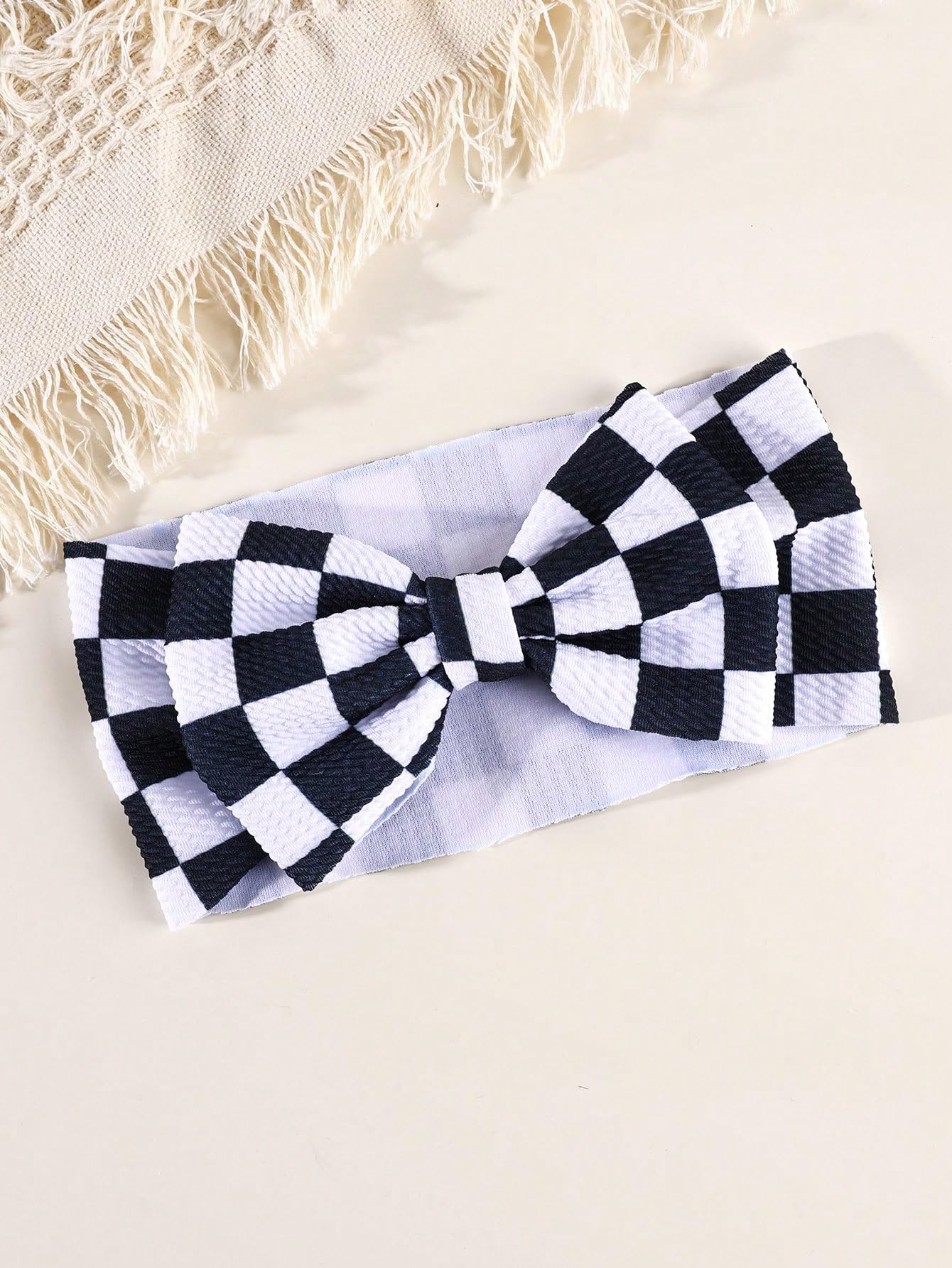 YourSchoice Vi Checkered Bow Headband for Baby - Black and White Plaid Hairband, Elastic Hair Bow for Girls, Toddler Hair Accessories - Perfect for Photos, Parties, and Everyday Outfits