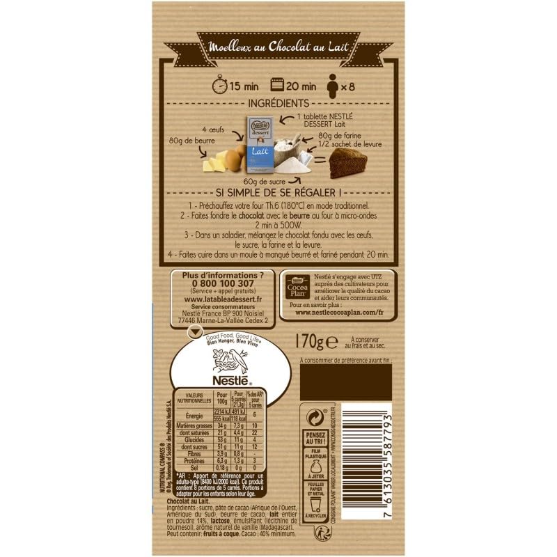 Nestle Dessert Milk Chocolate Tablets 170g (Pack of 4) - Premium Swiss Chocolate Bars for Baking, Snacking & Gifting - Perfect for Desserts, Coffee Pairing & Party Treats