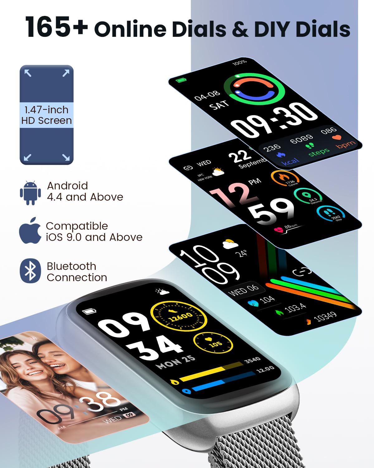 Fitness Tracker Smart Watch for Women & Men - 24/7 Heart Rate Monitor, Blood Oxygen & Sleep Tracker, Waterproof Activity Tracker with Calorie & Distance Pedometer, Compatible with Android & iPhone - Perfect for Running, Gym Workouts & Daily Health Monitoring