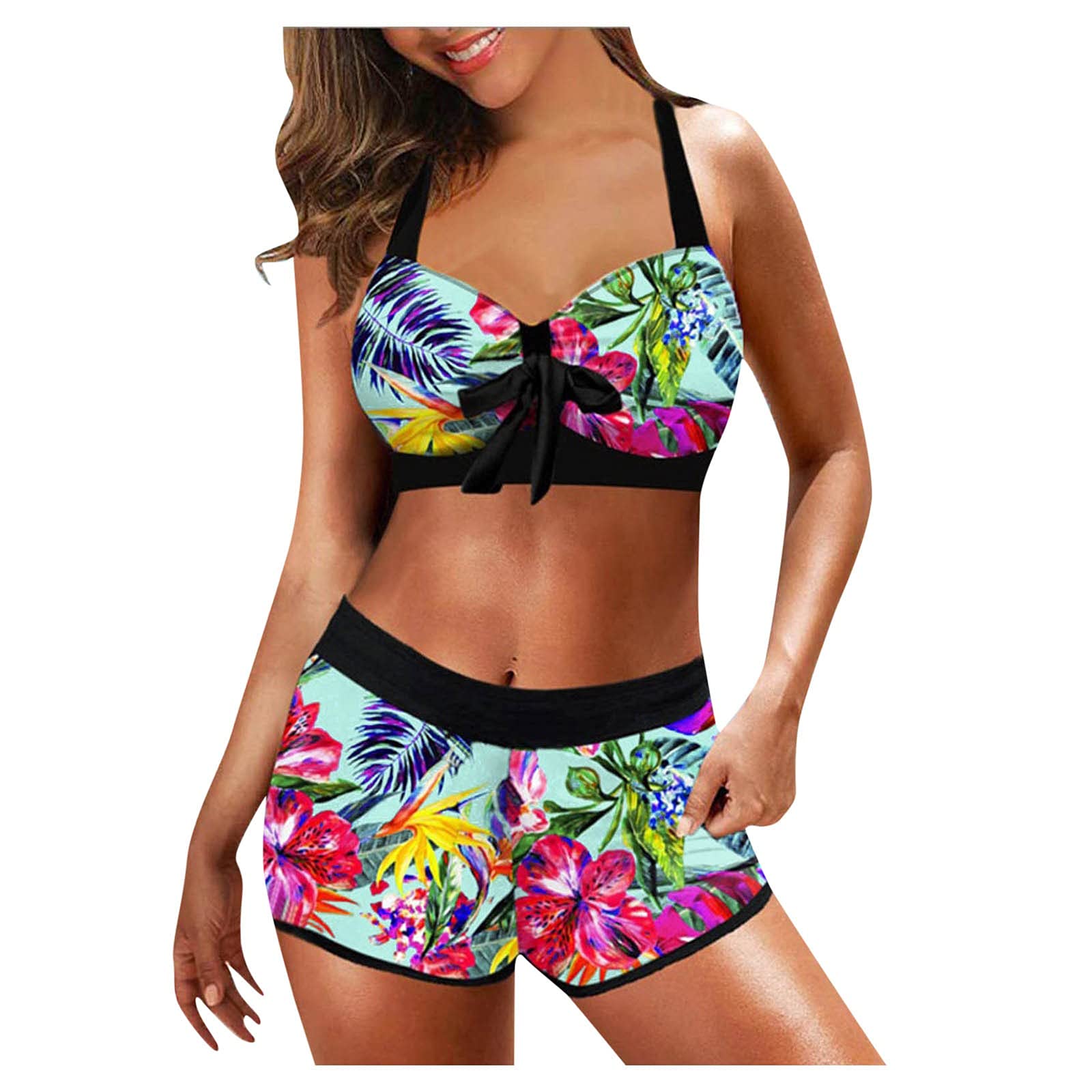 Smooto Women's Ruched Bikini Bottoms & Skirted One Piece Swimsuits - Tankini with Skirt Cover Up - 2021 Trendy Bikini Set (Multicolor, XXL) for Beach, Pool & Vacation