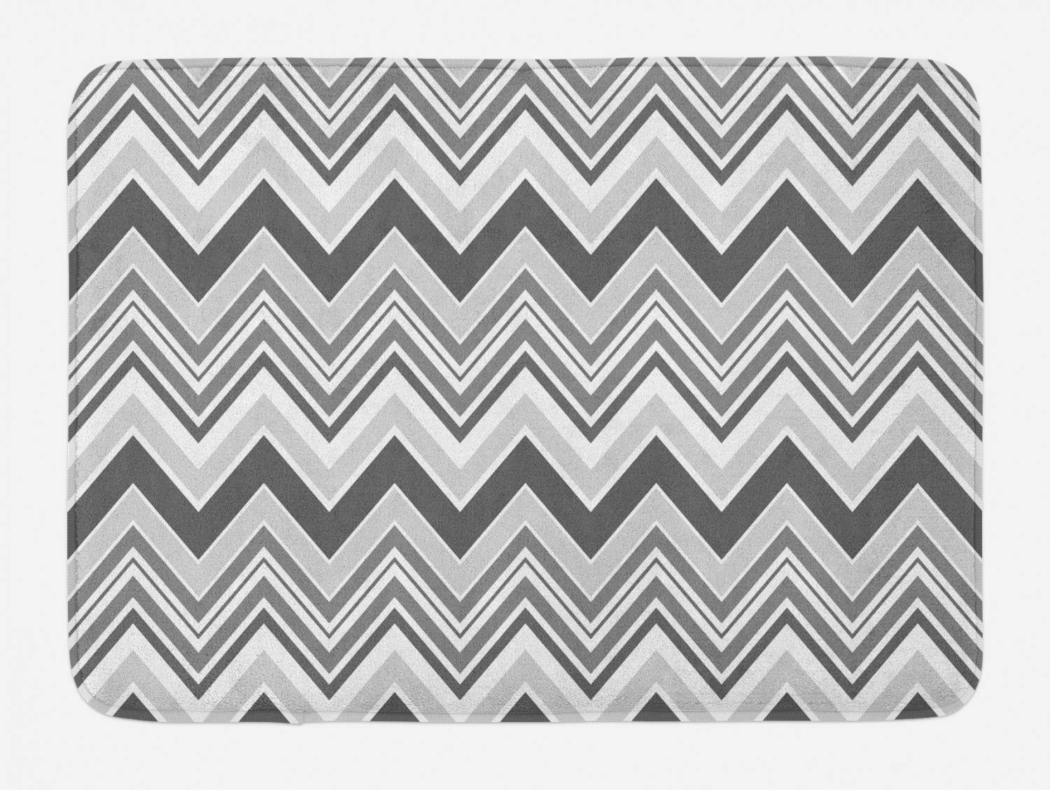 Ambesonne Non-Slip Geometric Bath Mat - Abstract Chevron Stripes Design, Plush Bathroom Rug, 30.2 x 20 Inches, Grey & White - Perfect for Modern Bathrooms, Spa Decor & Home Decoration