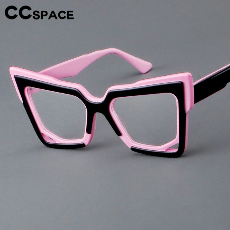 CCspace Unisex Full Rim Square Cat Eye Acetate Eyeglasses Frame 301622 - Stylish Retro Glasses for Women & Men, Perfect for Office, Reading & Fashion Accessories