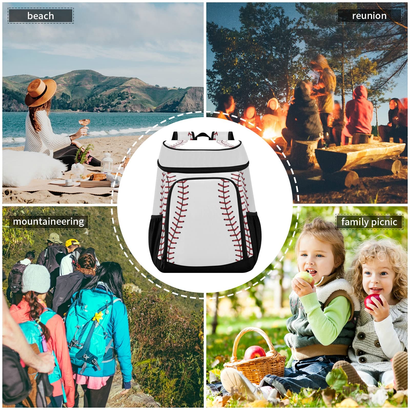 Xigua Sport Stripe Baseball Cooler Backpack - Leakproof Insulated Lunch Bag with Large Capacity for Work, Hiking, Camping, Beach & Fishing | Perfect for Picnics, Tailgating & Outdoor Adventures