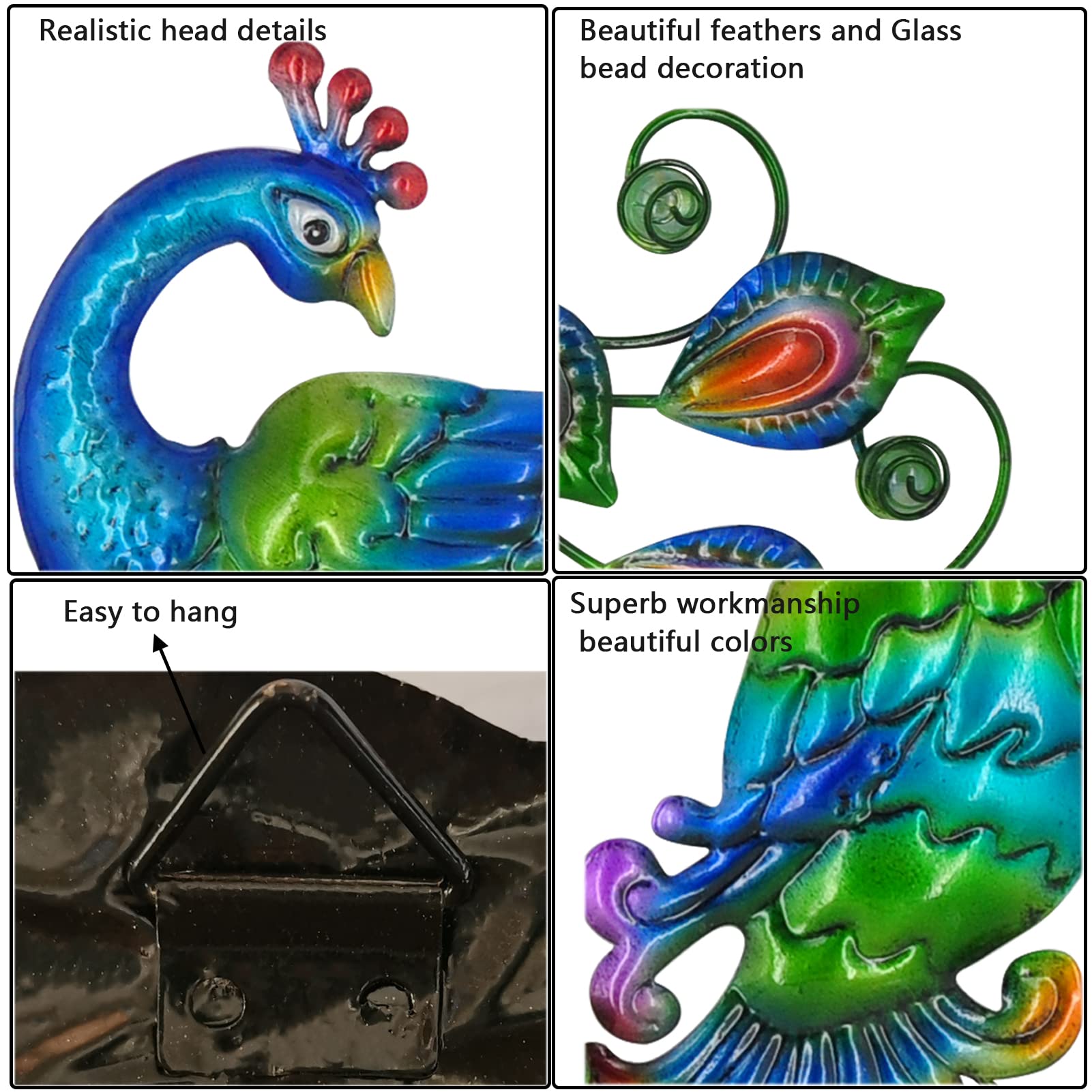 Tuokiuhn Metal Peacock Wall Art Decor - Set of 2 Handcrafted Outdoor Metal Wall Hangings for Patio, Garden & Backyard - Elegant Bird-Themed Home & Exterior Decoration