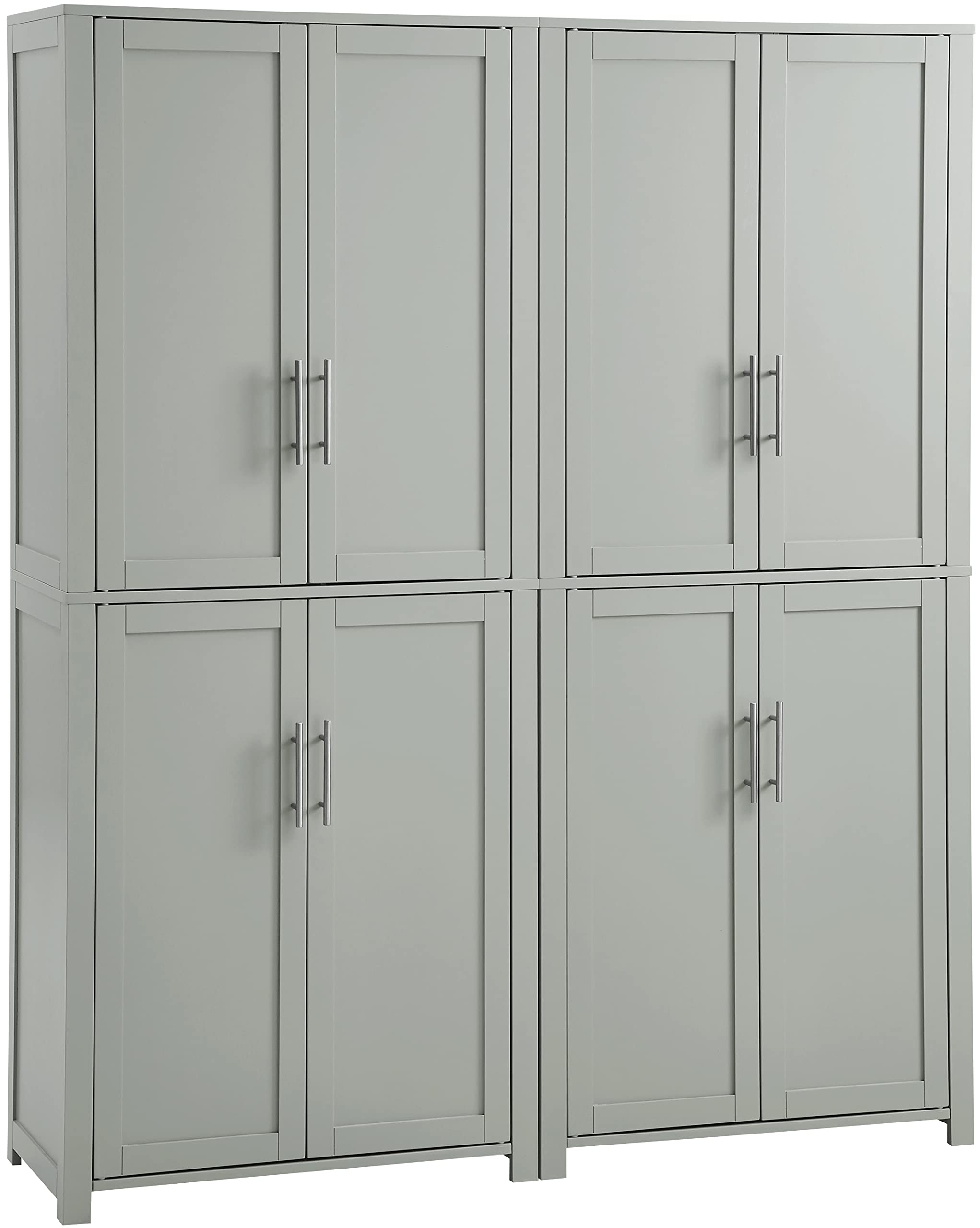 Crosley Furniture Savannah 2-Piece Pantry Storage Cabinet Set with Adjustable Shelves - Gray Kitchen Organizer for Pantry, Dining Room & Laundry Room Storage Solutions | Perfect for Small Space Organization & Home Decluttering