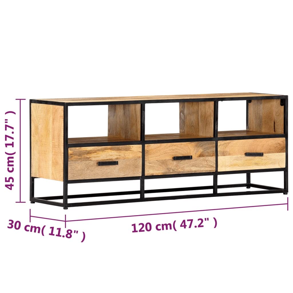 Industrial Style Solid Mango Wood TV Stand with Shelves - Media Console Cabinet for Living Room & Bedroom | Perfect for Entertainment Centers & Home Theater Setups