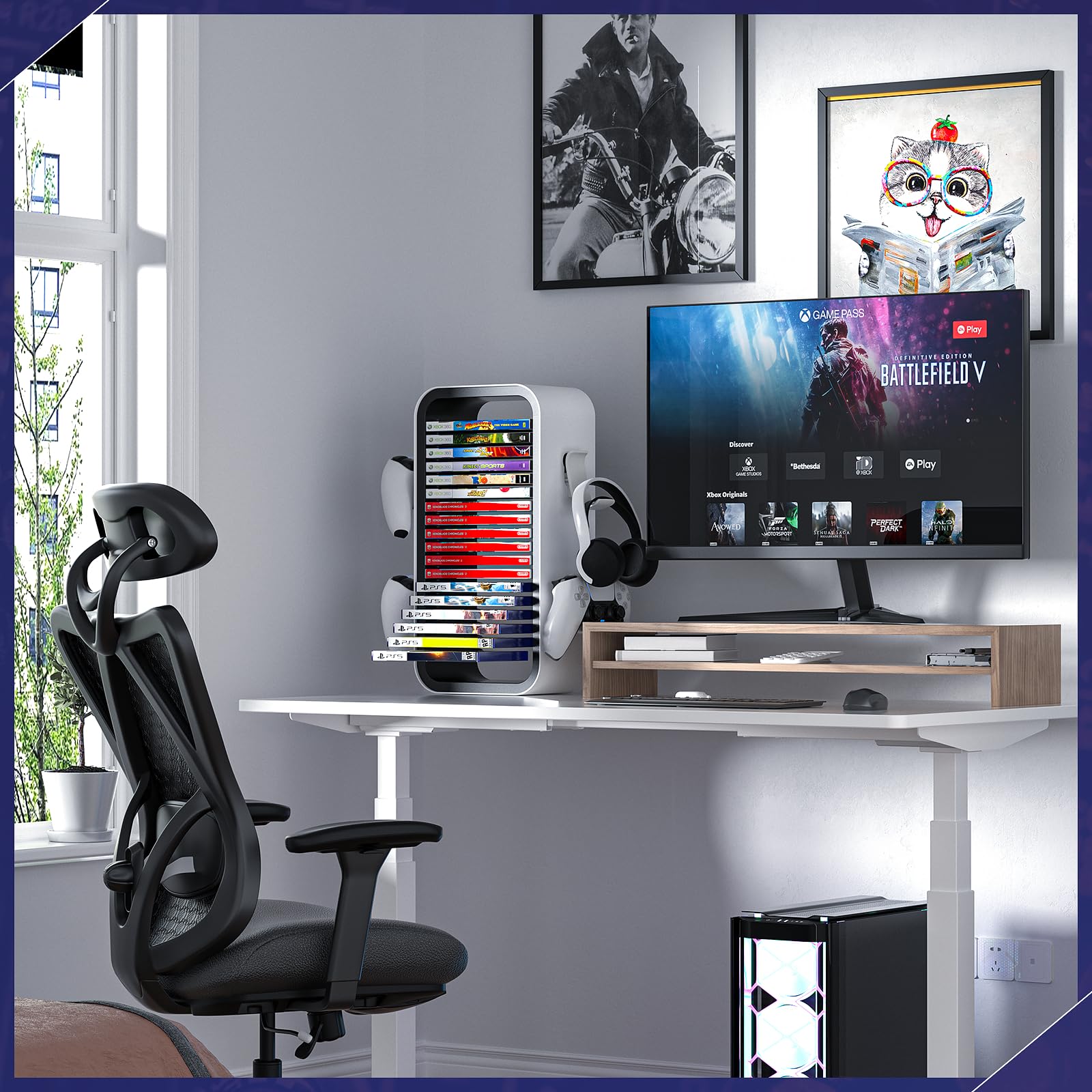 Allnice Universal Game Rack - Holds 19 Games & 4 Controllers, Organizer for PS5/PS4/Xbox One/360/Series X/S/Nintendo Switch - Perfect for Gaming Room & Media Center Storage