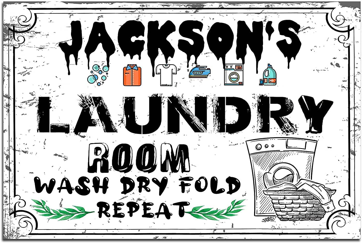 Personalized Wash Press Fold Laundry Signs - Rustic Farmhouse Wall Decor for Laundry Room, Home & Kitchen - Perfect for Organizing Laundry Areas & Adding Vintage Charm to Your Space