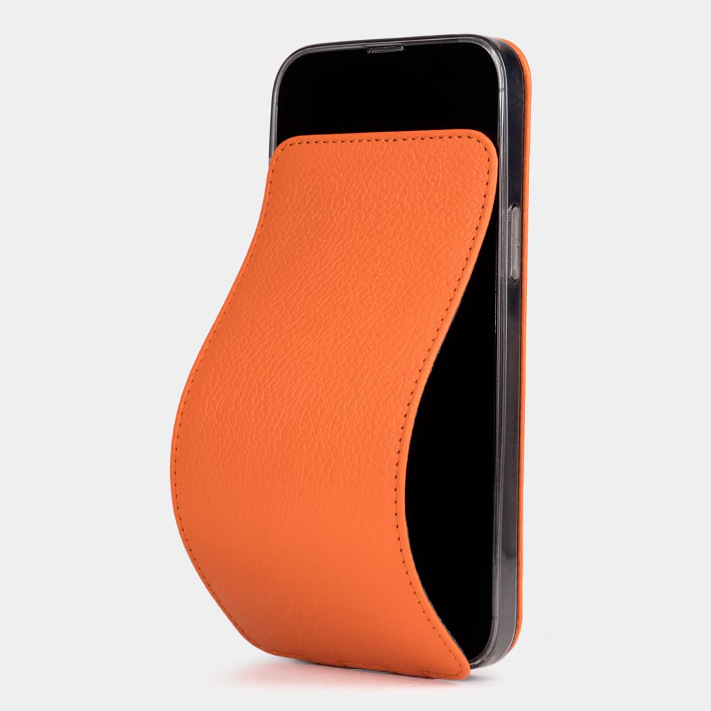 Premium Ultra Thin Leather Flip Flap Case for iPhone 13 Pro - Patented French Design in Vibrant Orange - Perfect for Business & Everyday Protection