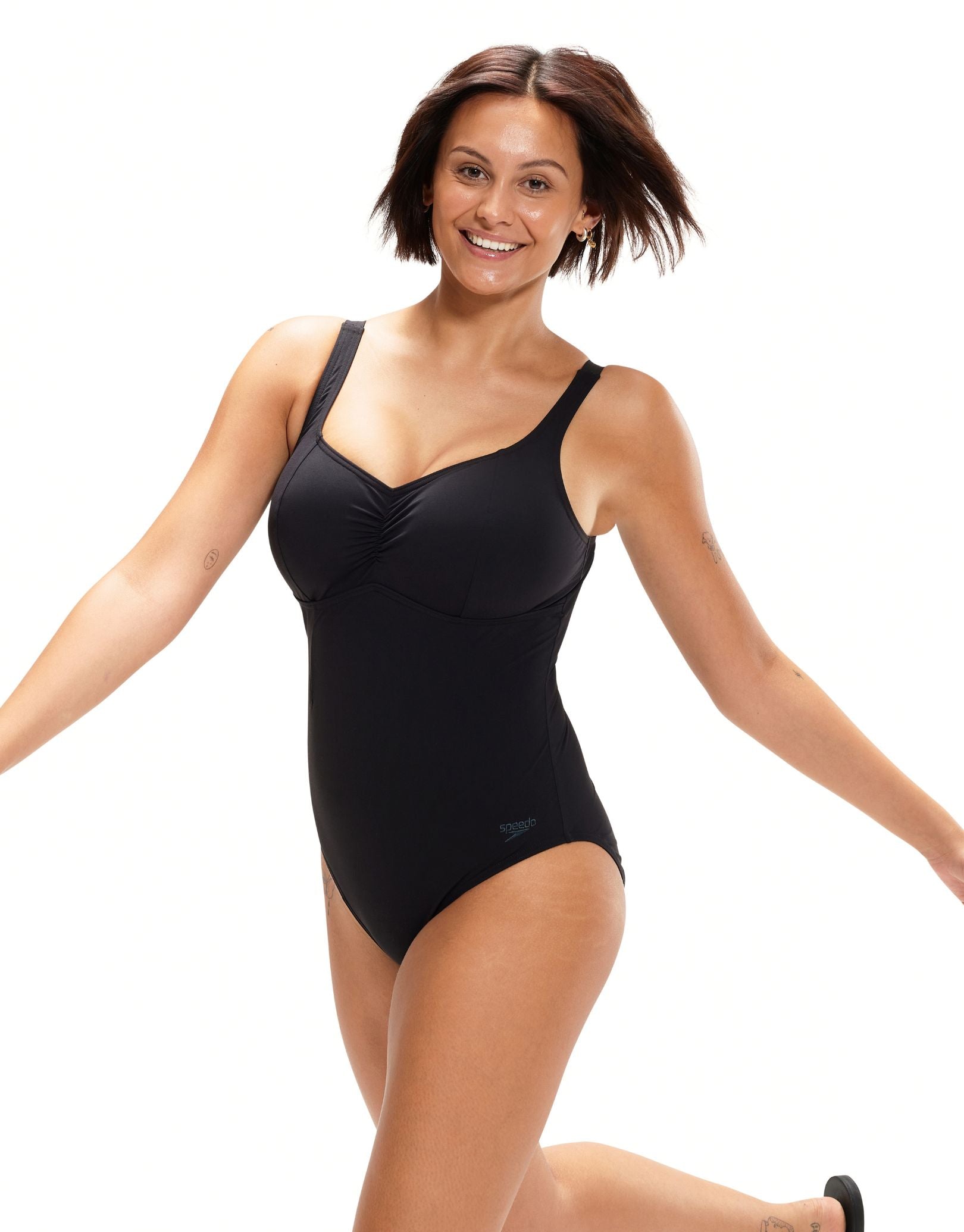 Speedo Shaping AquaNite Swimsuit for Women - Black High Waist Tummy Control One Piece Bathing Suit | Perfect for Swimming, Water Aerobics & Beach Vacations