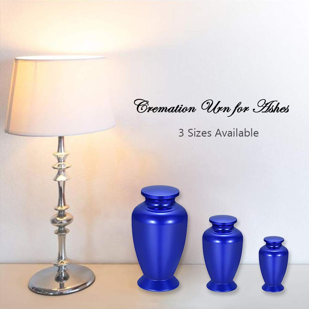 Premium Aluminum Cremation Urn for Human & Pet Ashes - Small, Medium, Large Sizes - Keepsake Memorial Urn for Funeral, Home Display & Scattering Ceremonies (Elegant Blue, Large)