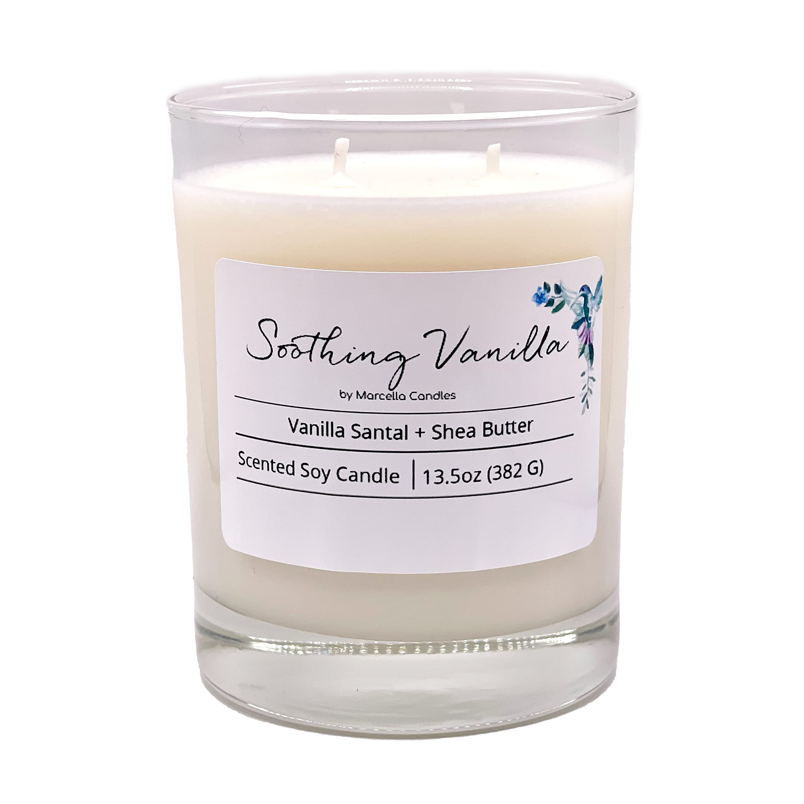 Vanilla & Shea Butter Scented Soy Candle - 13.5oz Two Wick Handmade Candle, 100% Natural Soy Wax, Long Lasting Aromatherapy for Home, Relaxation & Romantic Ambiance