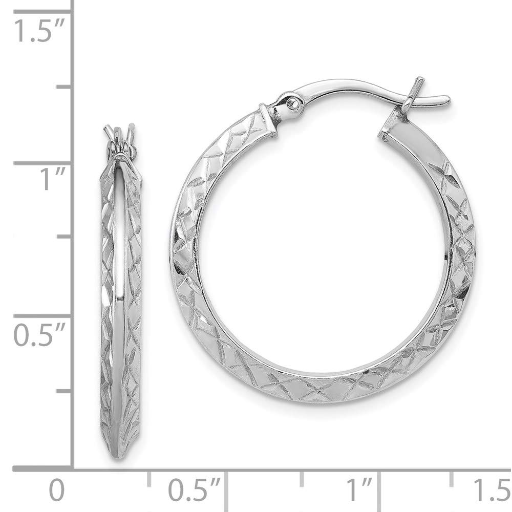 Rhodium Plated Sterling Silver Diamond Cut Hoop Earrings for Women - Perfect for Parties, Weddings & Everyday Elegance